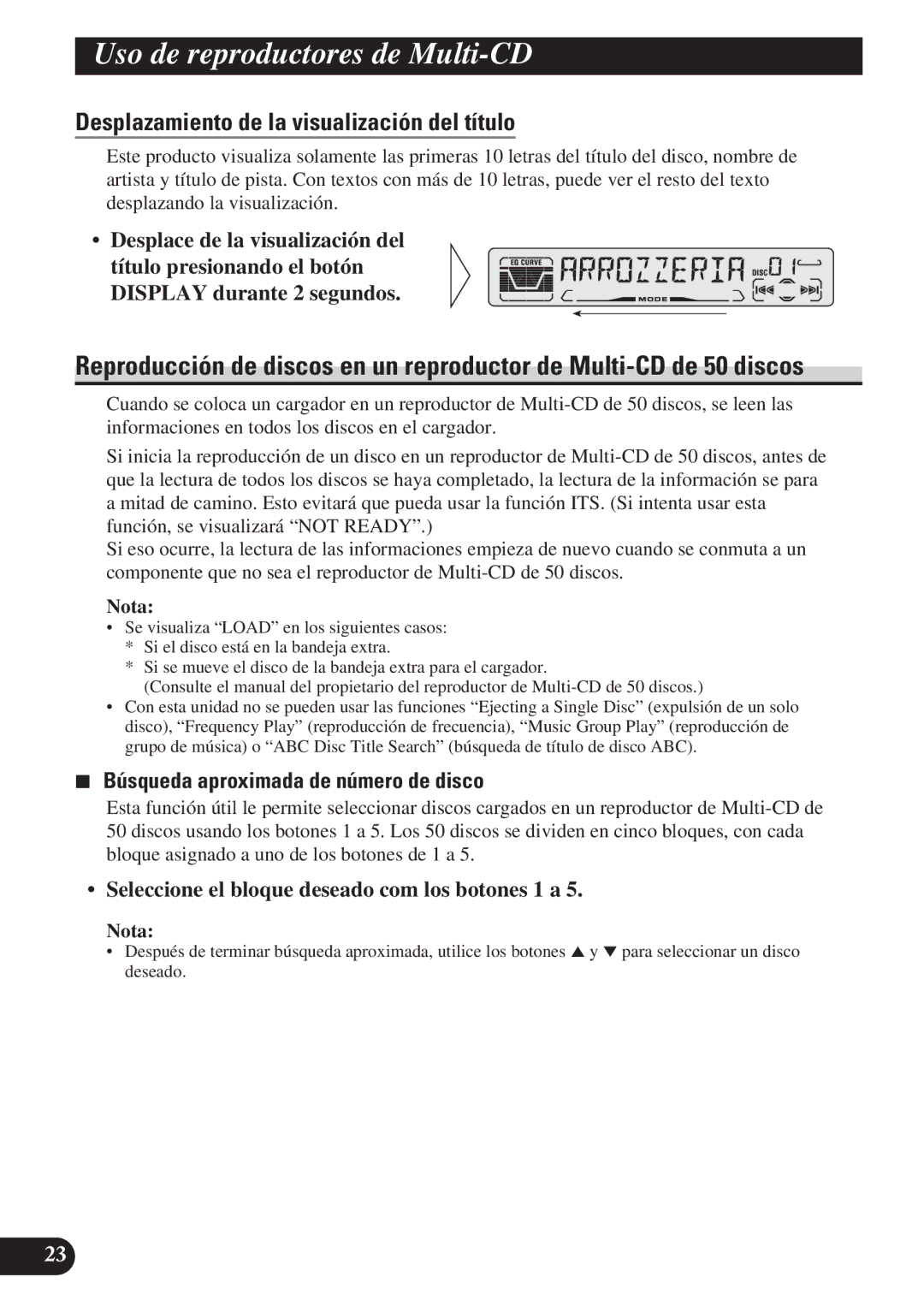 Pioneer DEH-P3150 operation manual Desplazamiento de la visualización del título, Búsqueda aproximada de número de disco 