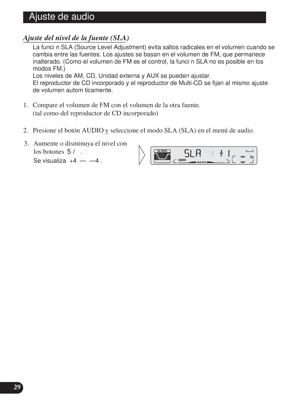 Pioneer DEH-P3150 operation manual Ajuste del nivel de la fuente SLA 