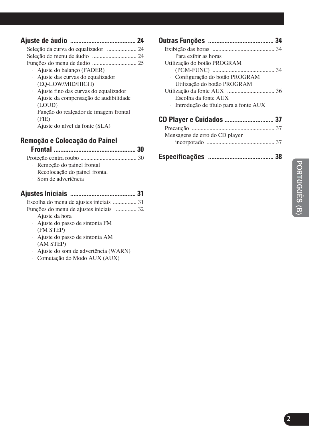 Pioneer DEH-P3150 operation manual Remoção e Colocação do Painel, Ajuste de áudio 