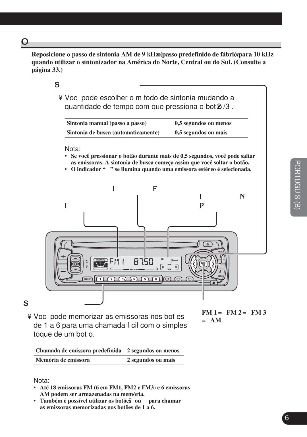 Pioneer DEH-P3150 operation manual Operações básicas do sintonizador 