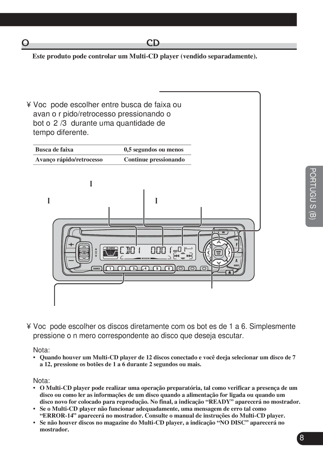 Pioneer DEH-P3150 operation manual Operações básicas do Multi-CD player, Indicador do tempo de reprodução 