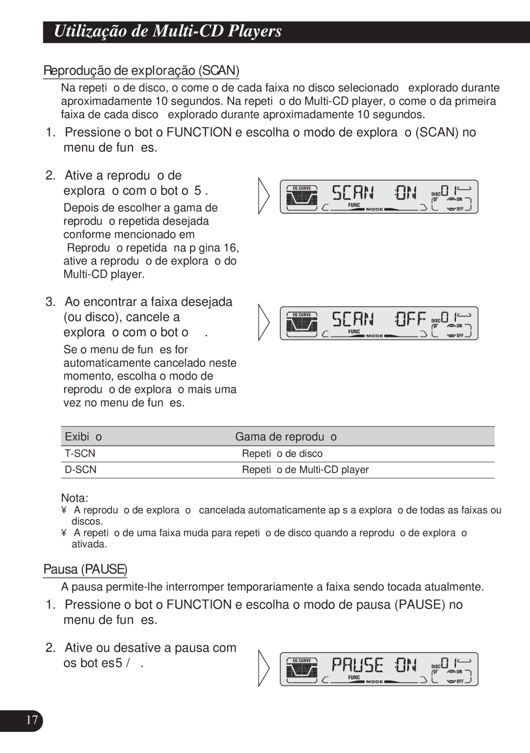 Pioneer DEH-P3150 operation manual Utilização de Multi-CD Players, Reprodução de exploração Scan 