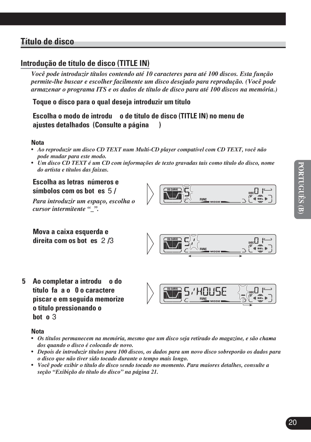 Pioneer DEH-P3150 operation manual Título de disco, Escolha as letras, números e Símbolos com os botões 