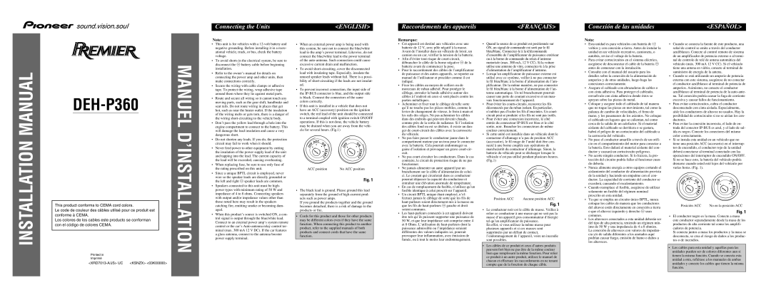 Pioneer DEH-P360 installation manual Connecting the Units, English, Raccordements des appareils, Conexión de las unidades 