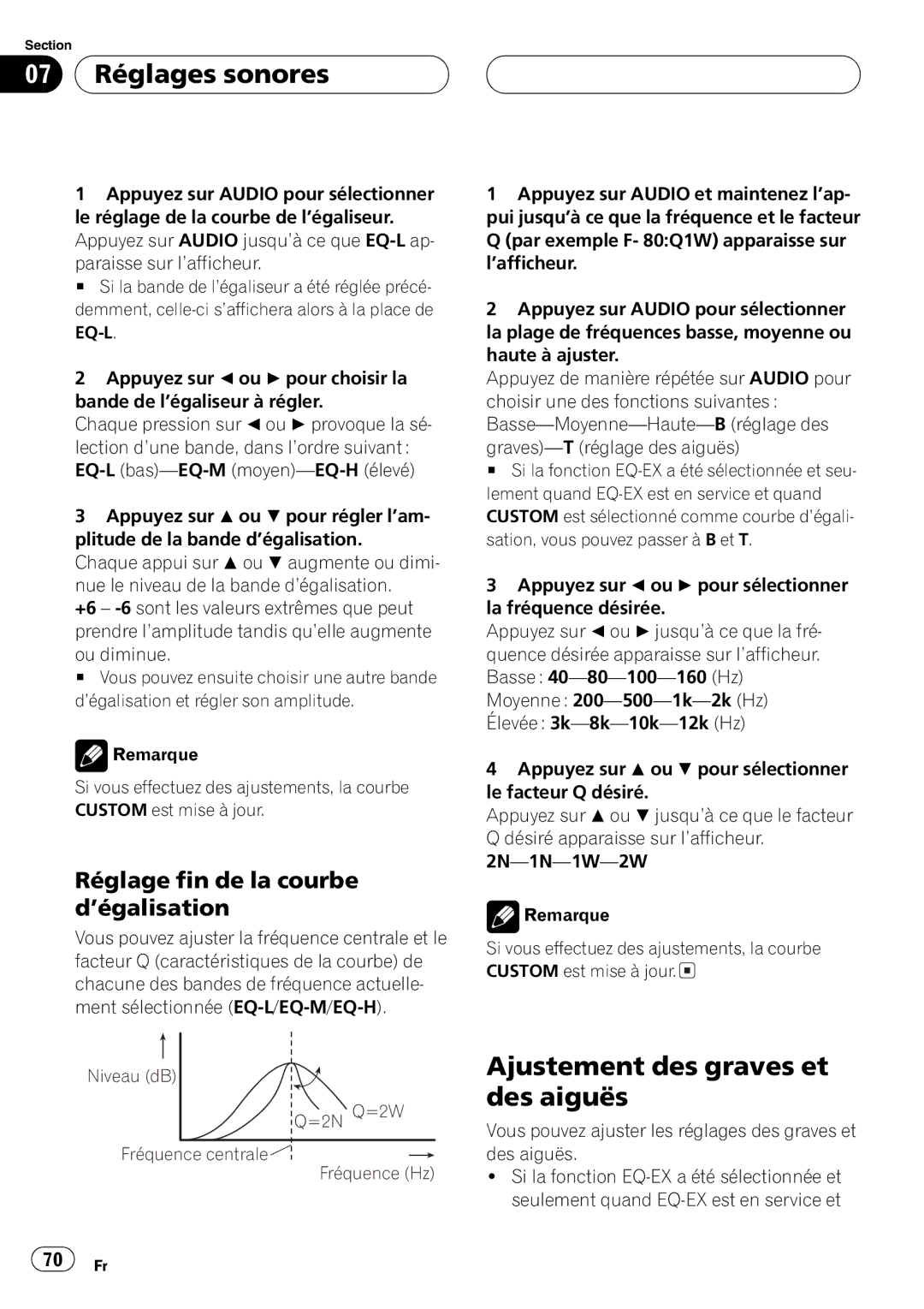 Pioneer DEH-P360 operation manual =2N Q=2W Fréquence centrale Fréquence Hz 