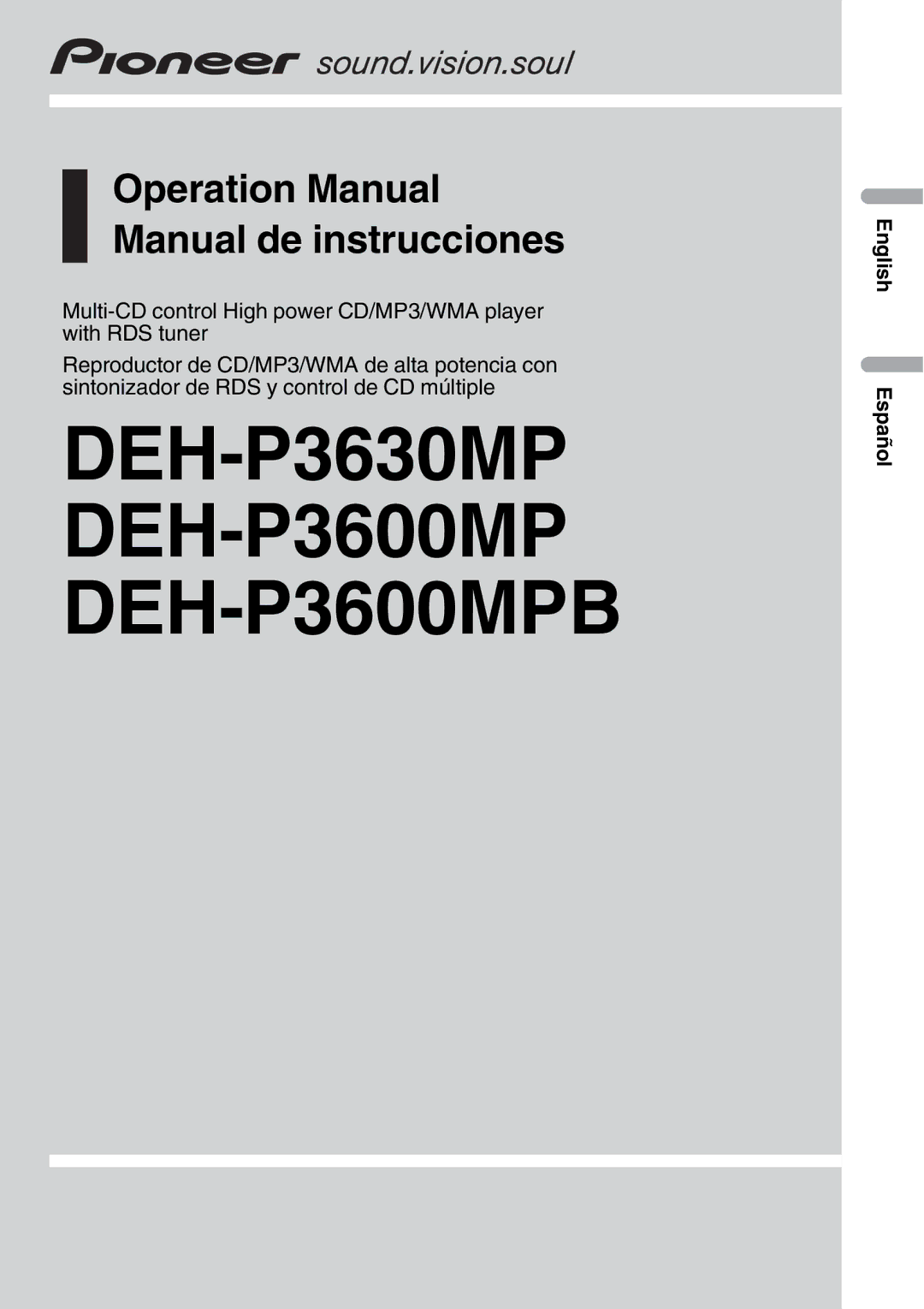 Pioneer DEH-P3630MP, DEH-P3600MPB operation manual 