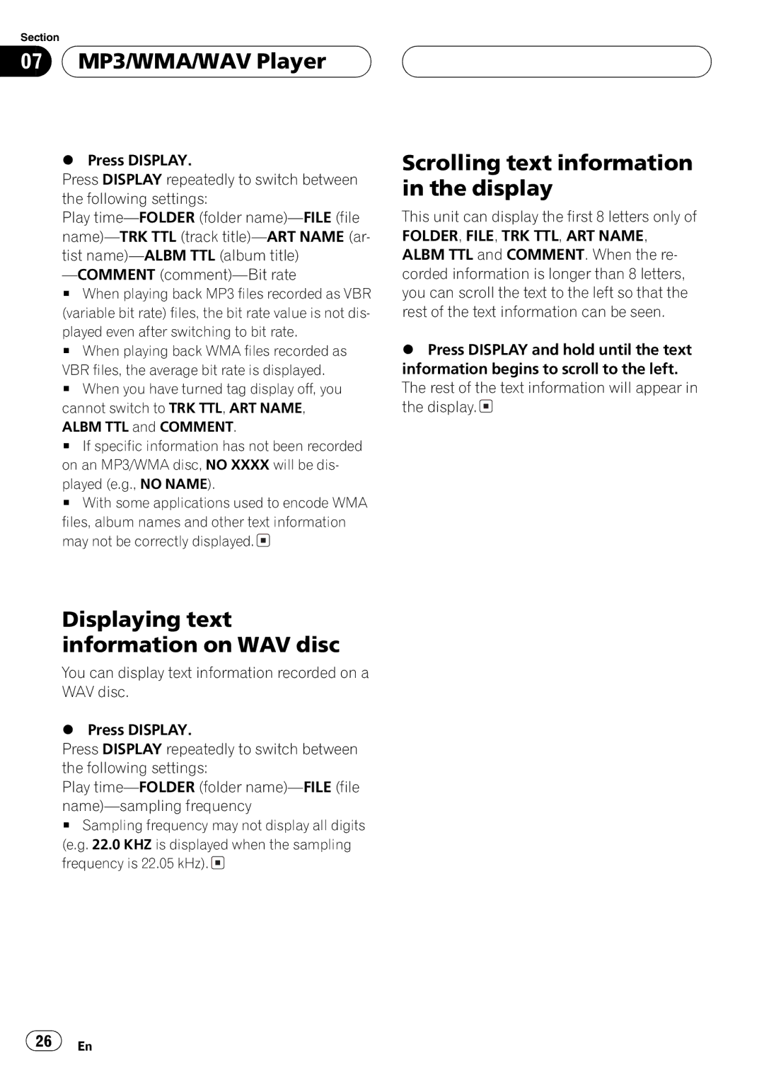 Pioneer DEH-P3600MPB, DEH-P3630MP operation manual 