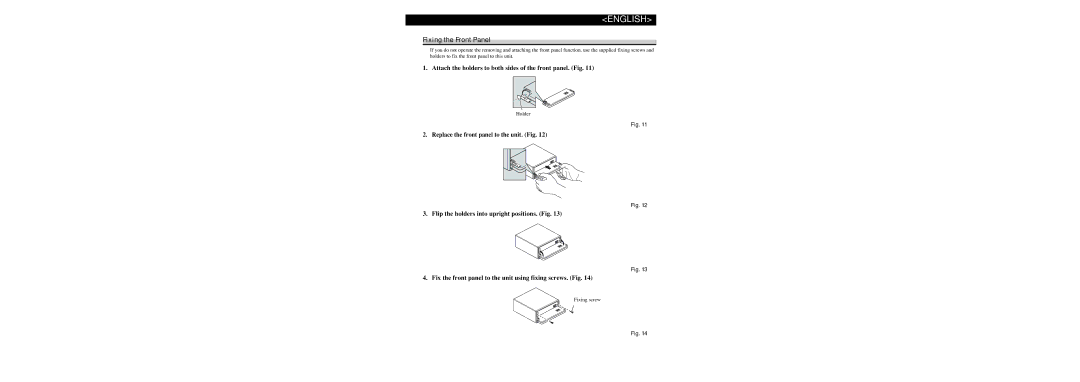 Pioneer DEH-P3800MP operation manual Fixing the Front Panel 