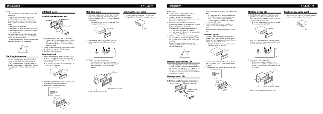 Pioneer DEH-P390MP DIN Front-mount, DIN Rear-mount, Montage arrière DIN, Fixation du panneau avant, DIN Front/Rear-mount 