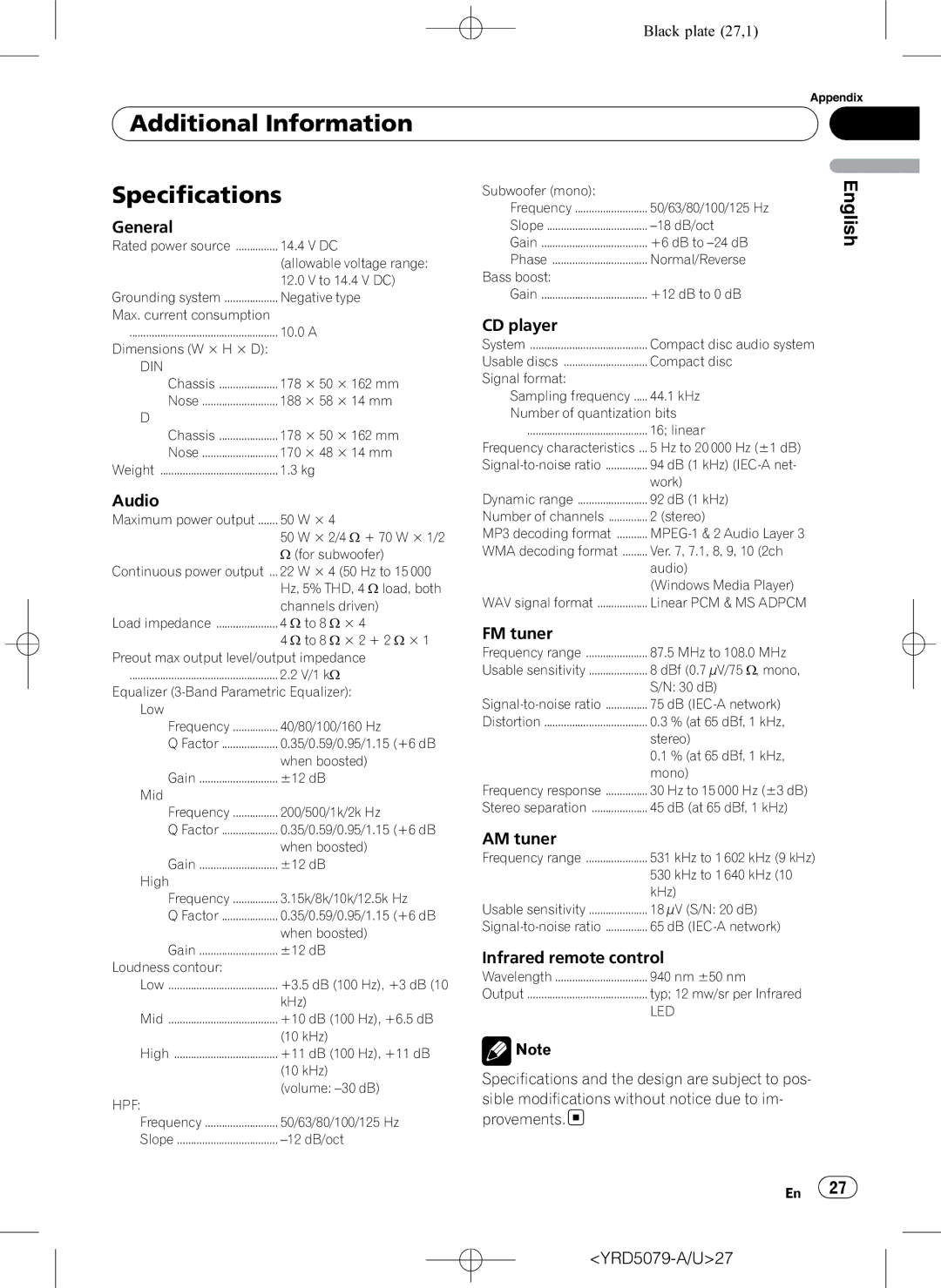 Pioneer DEH-P3950MP operation manual Additional Information Specifications 