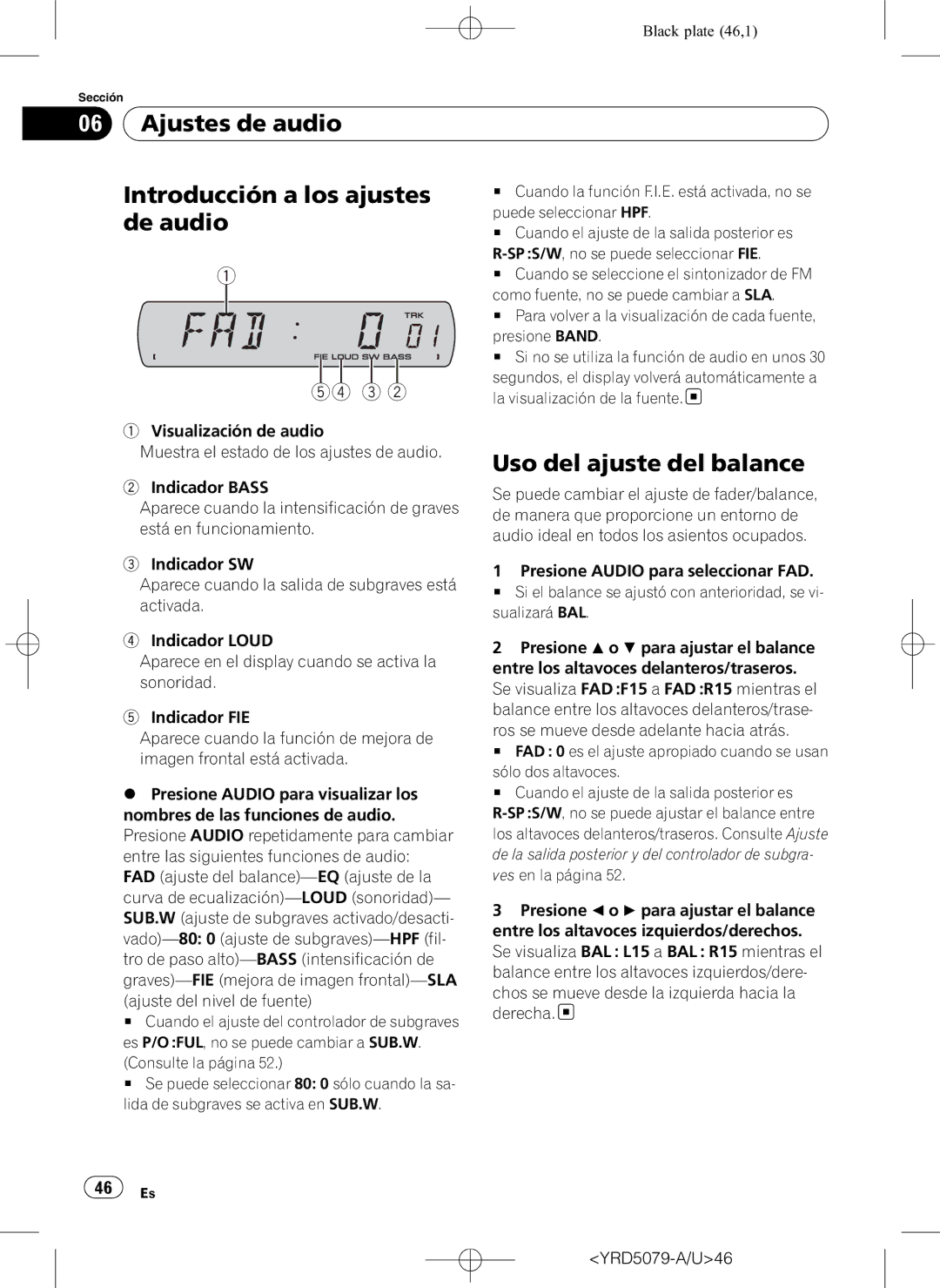 Pioneer DEH-P3950MP operation manual Ajustes de audio Introducción a los ajustes, De audio, Uso del ajuste del balance 