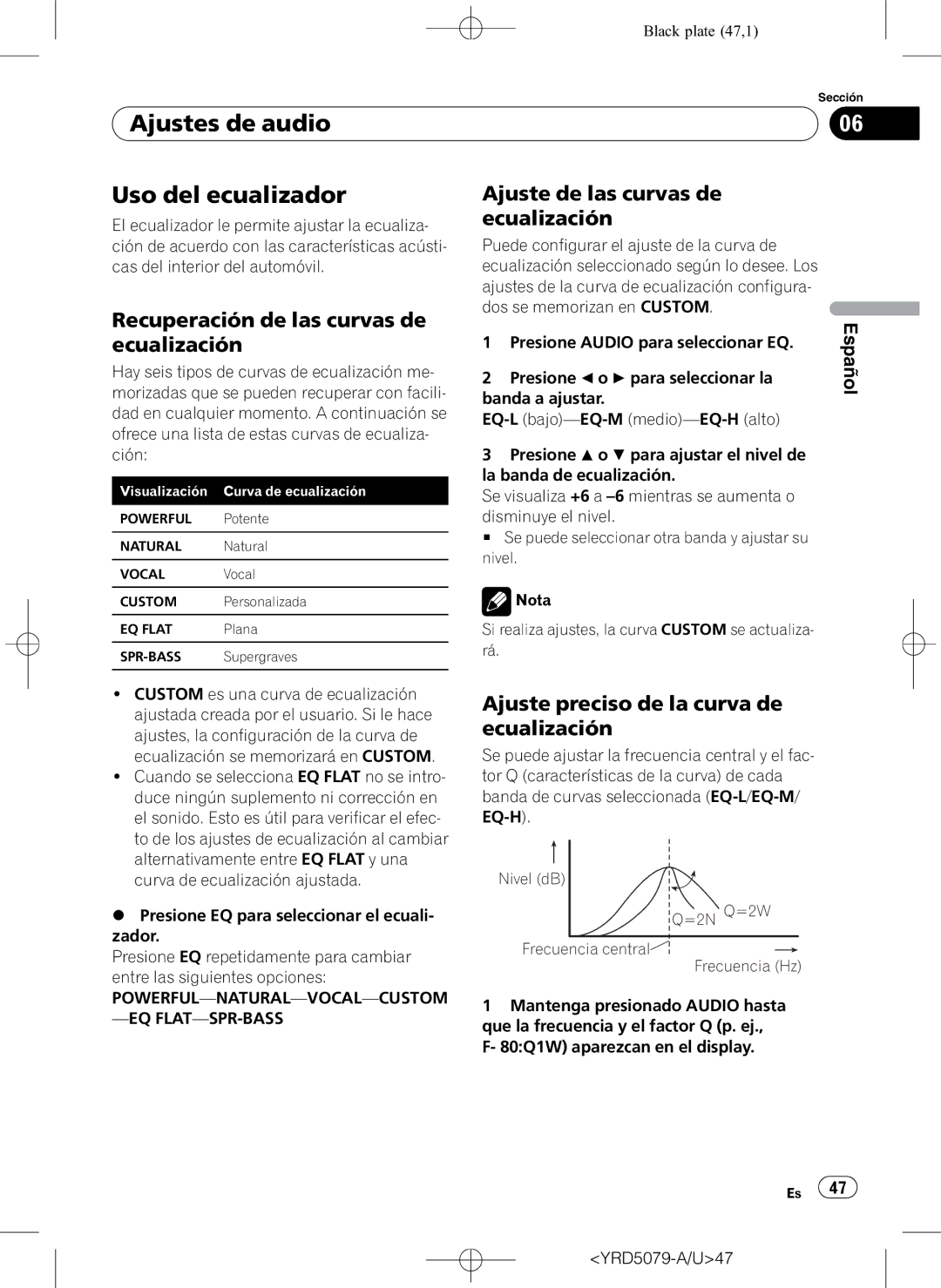 Pioneer DEH-P3950MP operation manual Ajustes de audio Uso del ecualizador, Ajuste de las curvas de, Ecualización 