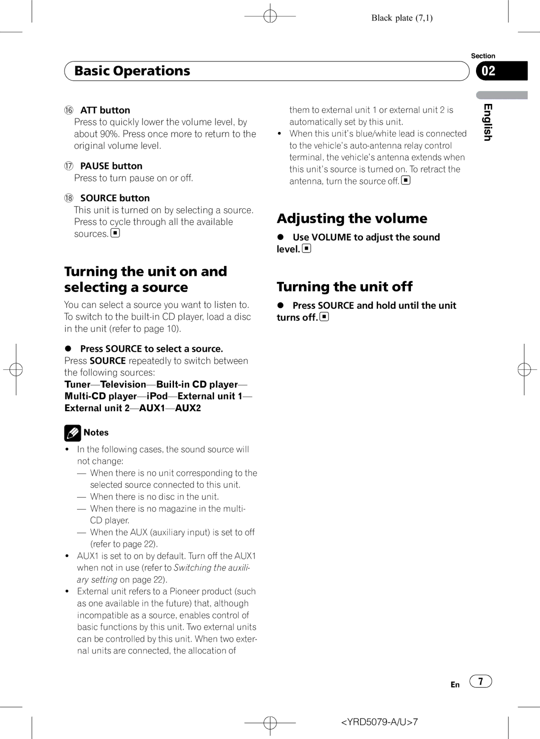 Pioneer DEH-P3950MP operation manual Adjusting the volume, Turning the unit on and selecting a source, Turning the unit off 