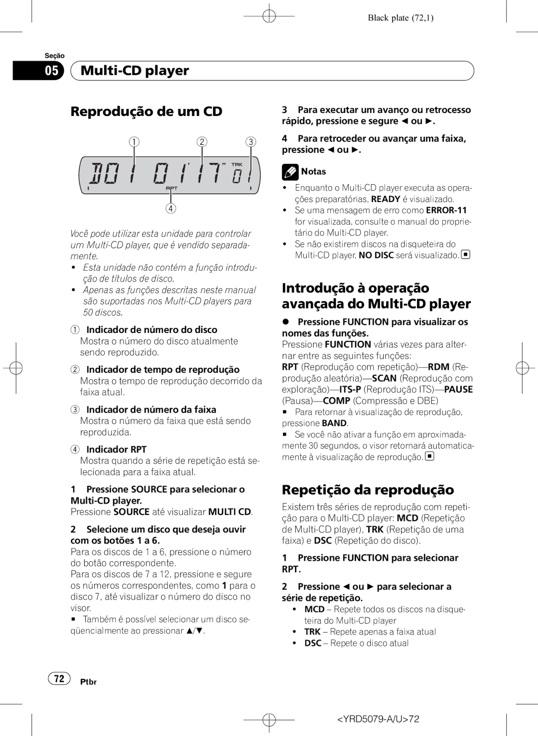 Pioneer DEH-P3950MP operation manual Multi-CD player Reprodução de um CD, Introdução à operação avançada do Multi-CD player 