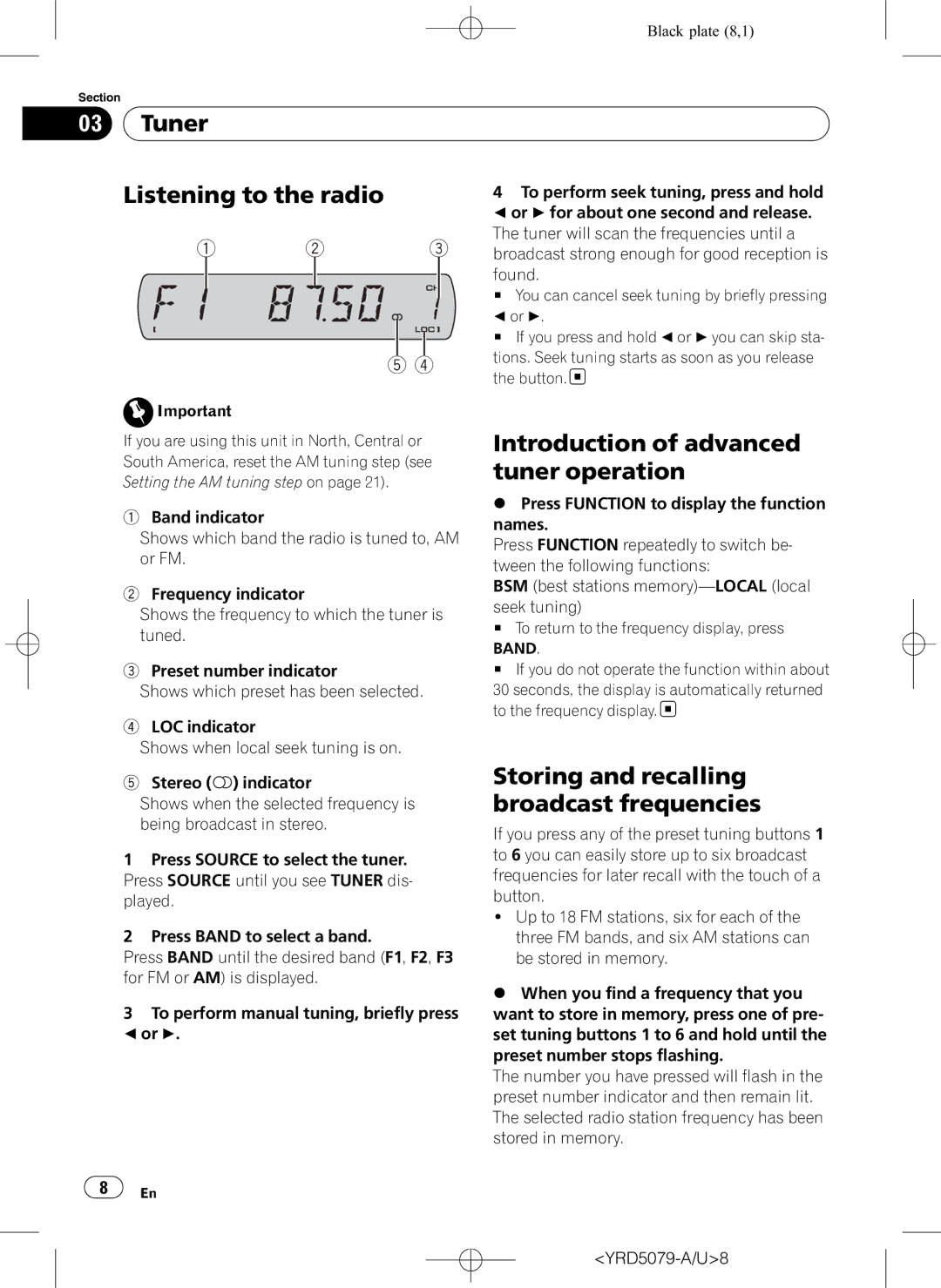 Pioneer DEH-P3950MP operation manual Tuner Listening to the radio, Introduction of advanced tuner operation, Band 