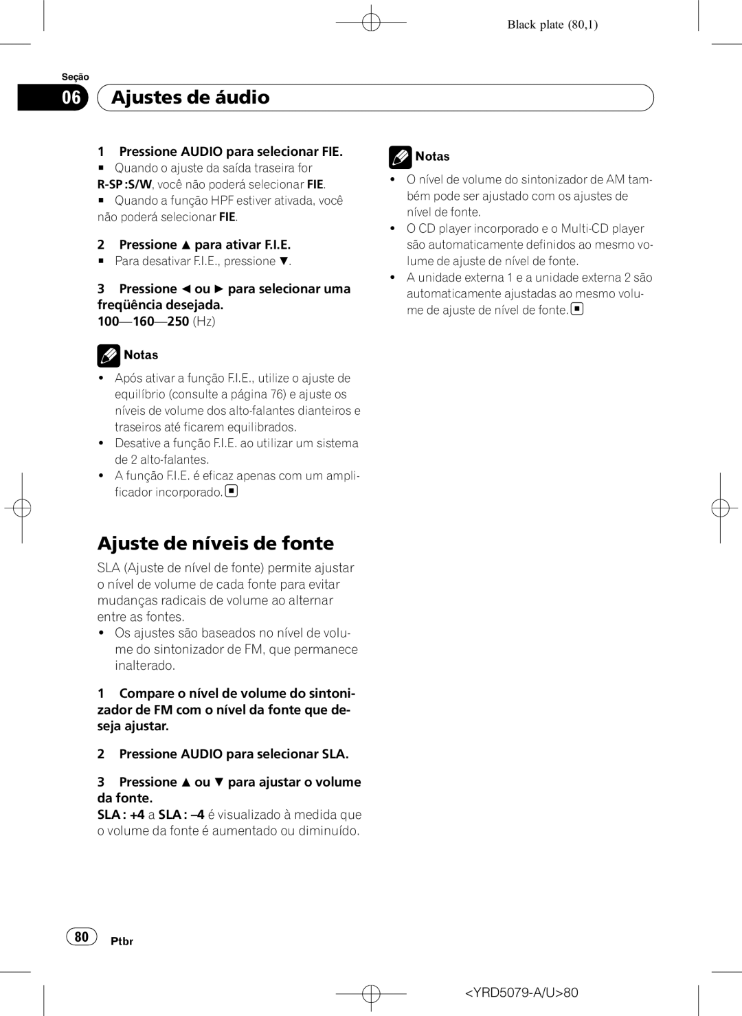 Pioneer DEH-P3950MP operation manual Ajuste de níveis de fonte, YRD5079-A/U80 