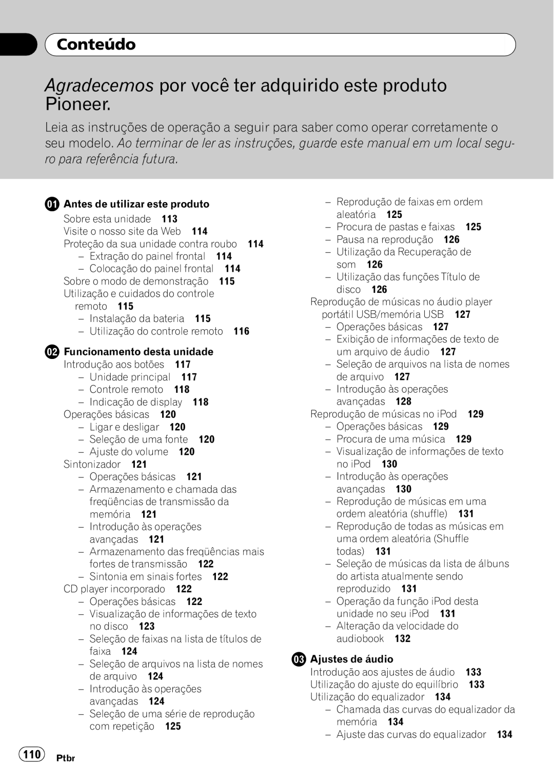 Pioneer DEH-P4050UB operation manual Conteúdo 