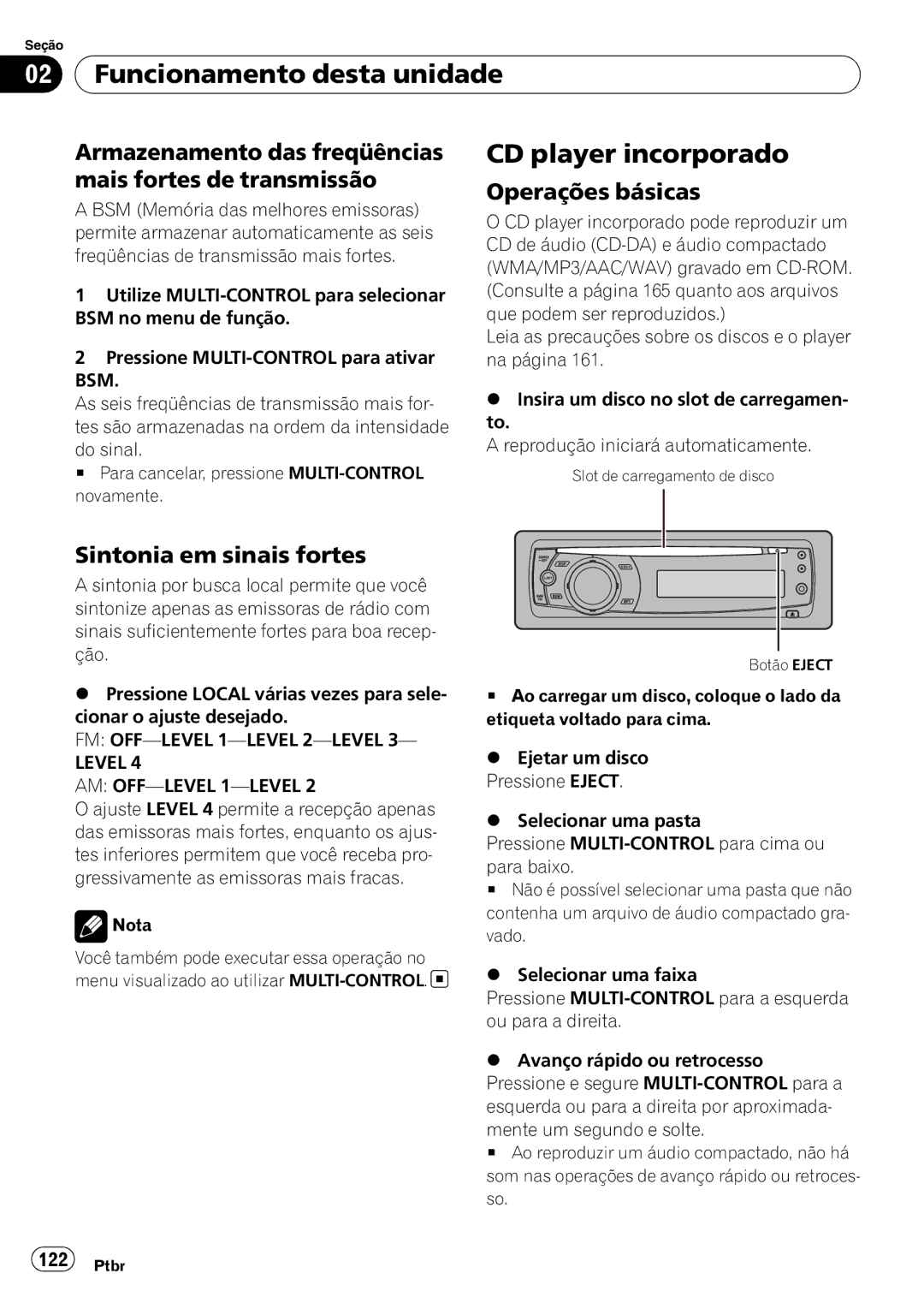 Pioneer DEH-P4050UB operation manual CD player incorporado, Armazenamento das freqüências mais fortes de transmissão 