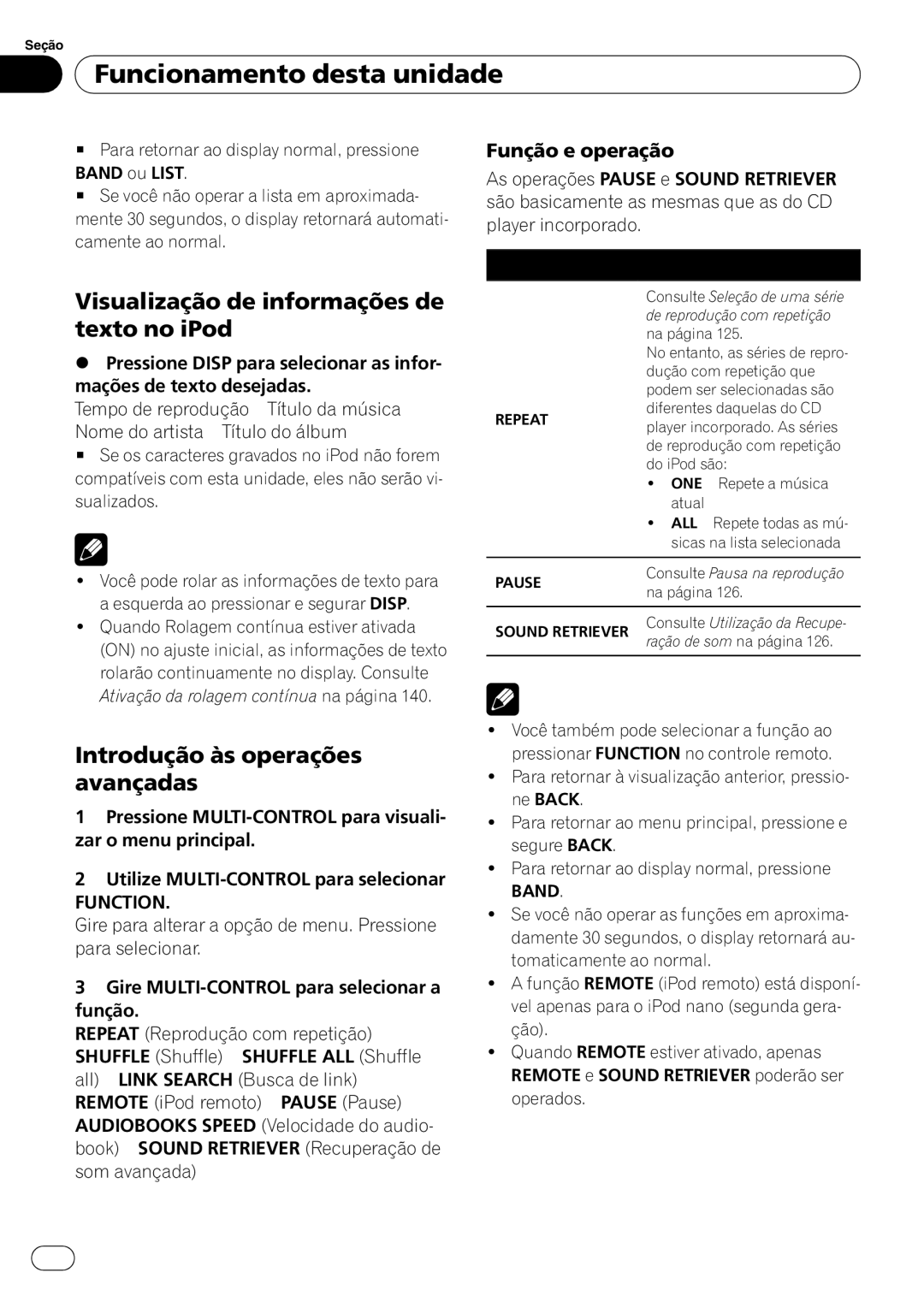 Pioneer DEH-P4050UB operation manual Visualização de informações de texto no iPod, Quando Rolagem contínua estiver ativada 