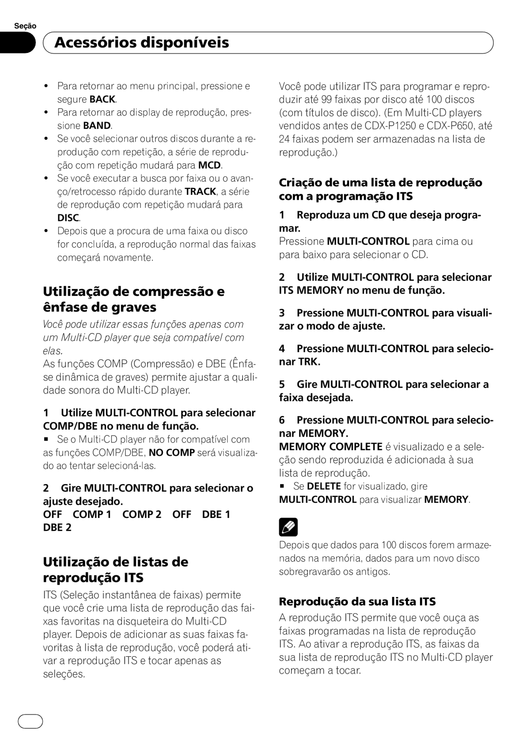 Pioneer DEH-P4050UB operation manual Utilização de compressão e ênfase de graves, Utilização de listas de reprodução ITS 