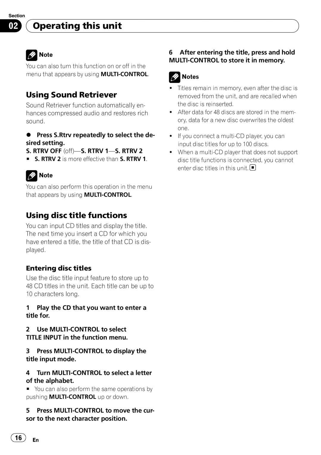 Pioneer DEH-P4050UB operation manual Using Sound Retriever, Using disc title functions, Entering disc titles 