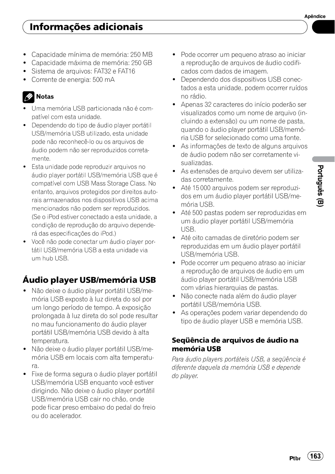 Pioneer DEH-P4050UB operation manual Áudio player USB/memória USB, Seqüência de arquivos de áudio na memória USB 