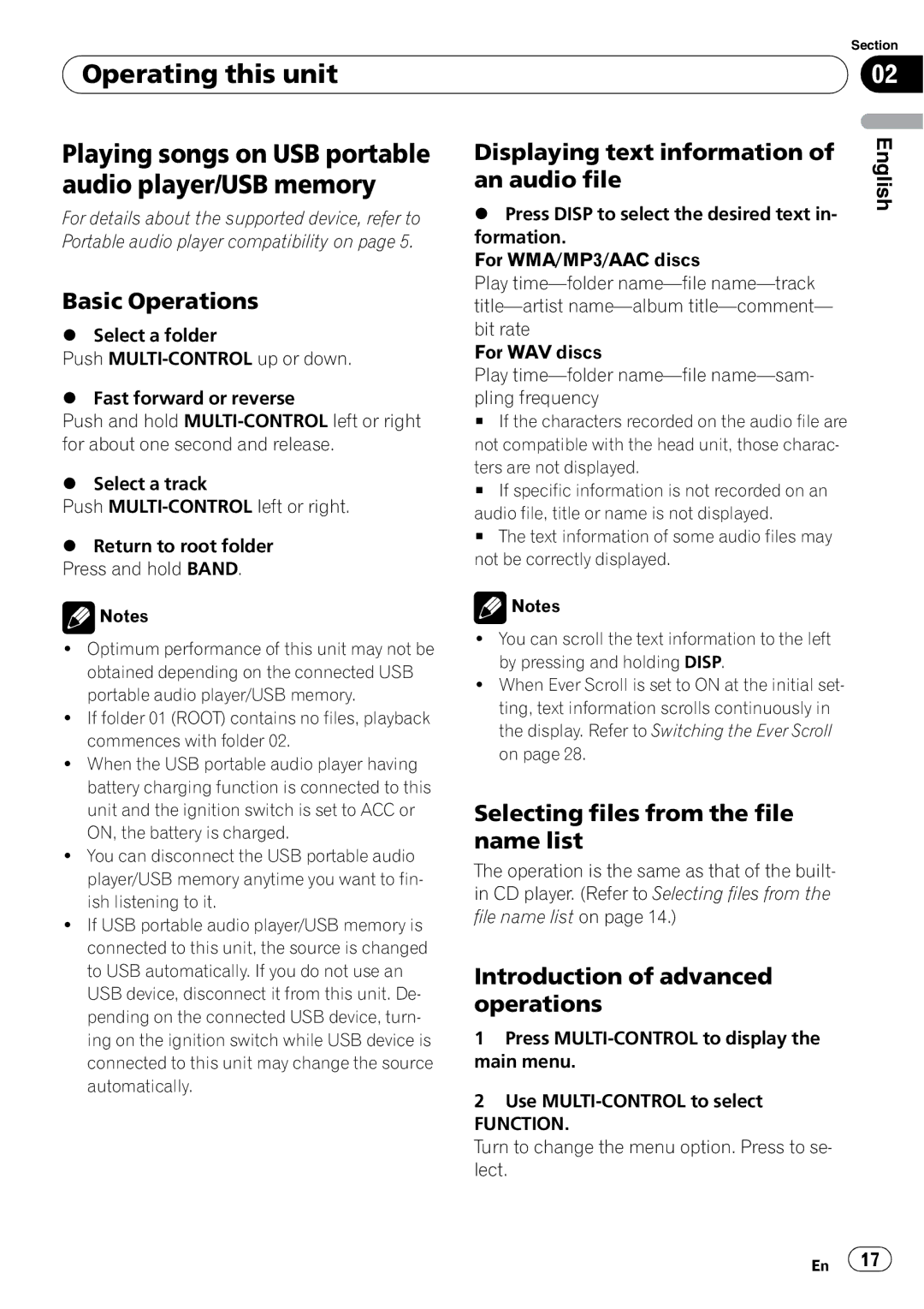 Pioneer DEH-P4050UB Displaying text information of an audio file, Turn to change the menu option. Press to se- lect 