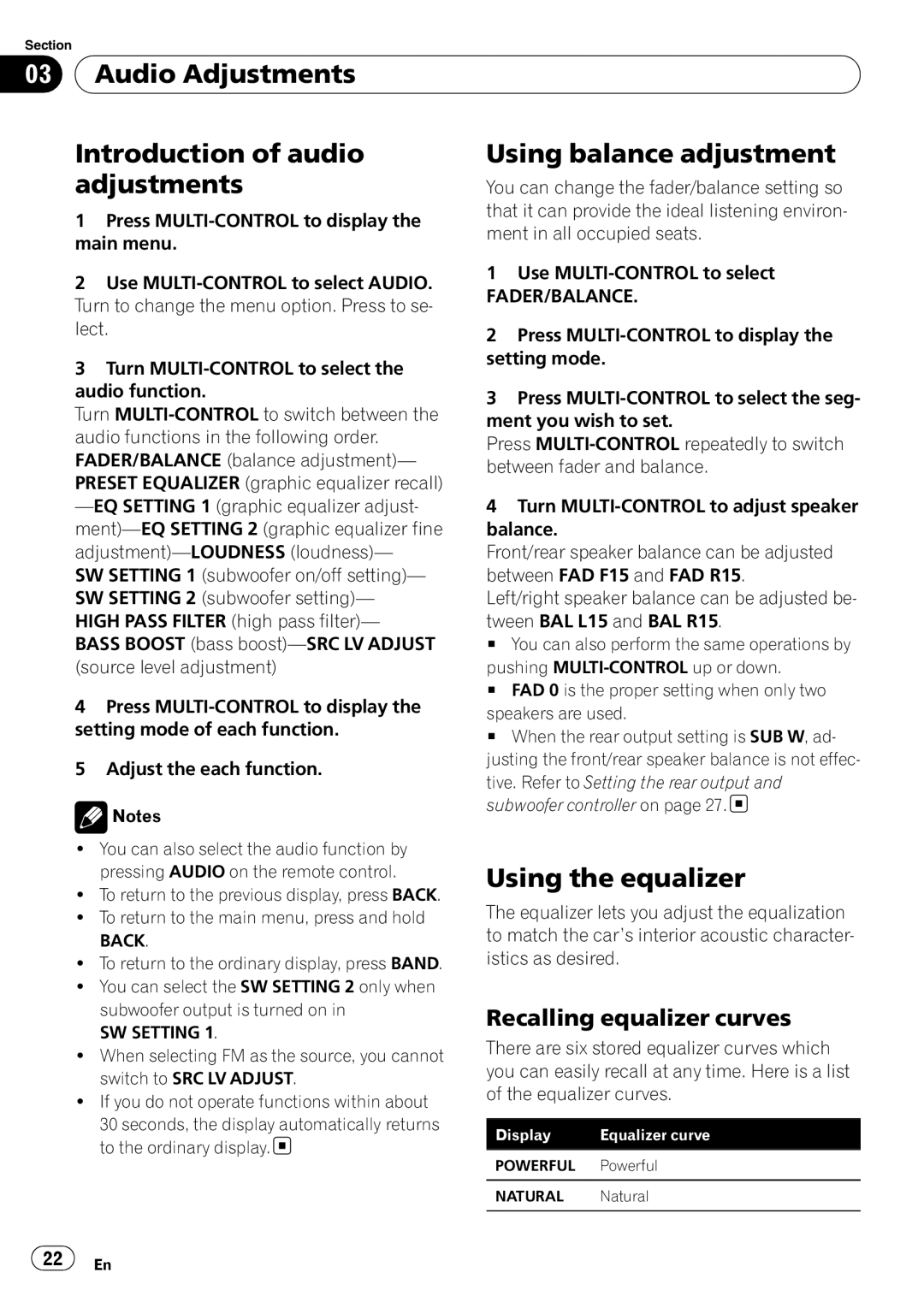 Pioneer DEH-P4050UB operation manual Using the equalizer, Recalling equalizer curves, Fader/Balance, Back, SW Setting 