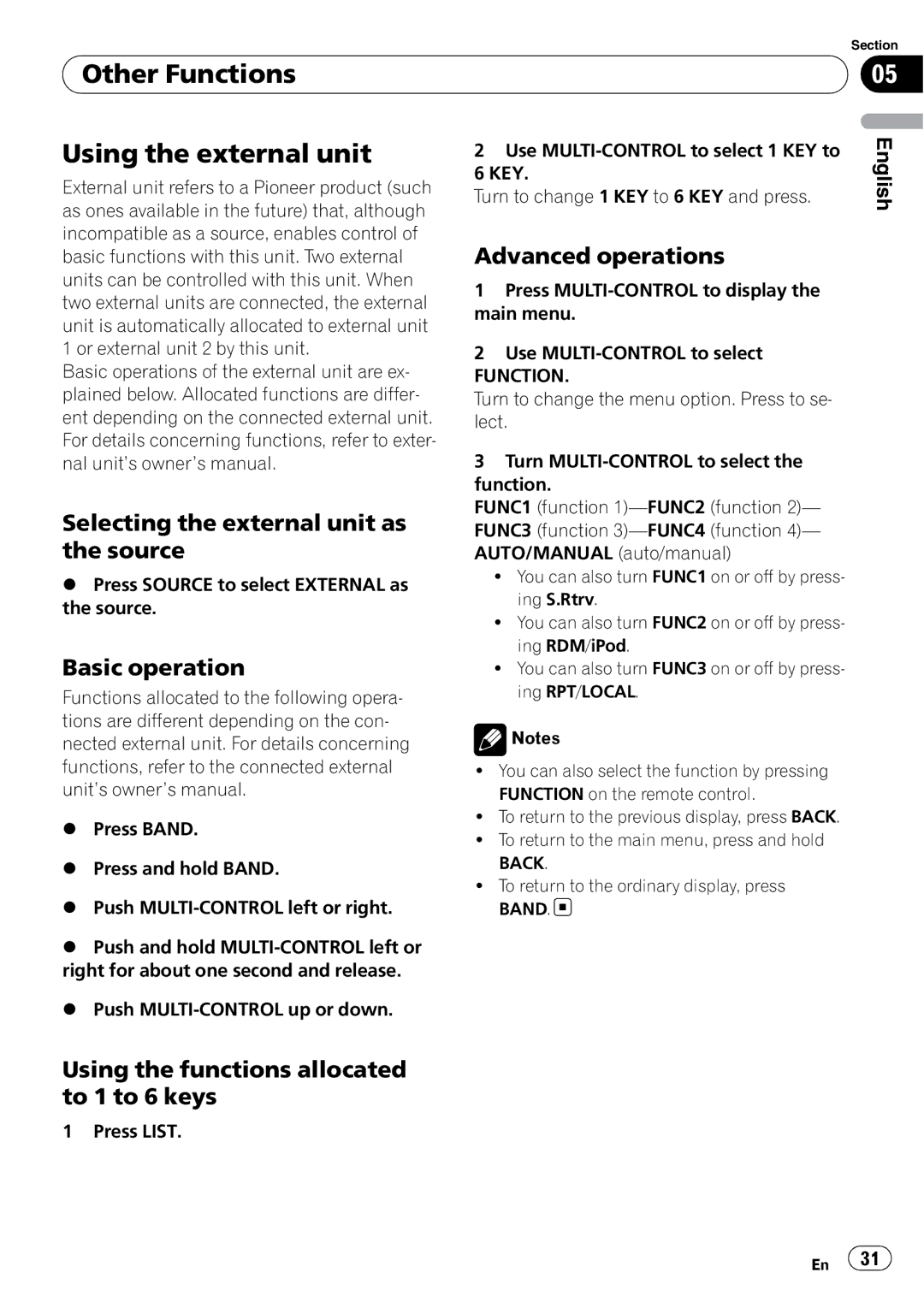 Pioneer DEH-P4050UB Other Functions Using the external unit, Selecting the external unit as the source, Basic operation 