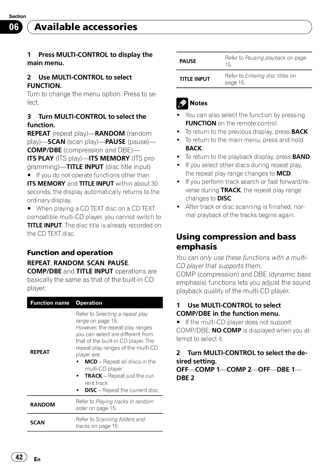 Pioneer DEH-P4050UB operation manual Using compression and bass emphasis, OFF-COMP 1-COMP 2-OFF-DBE 1- DBE 