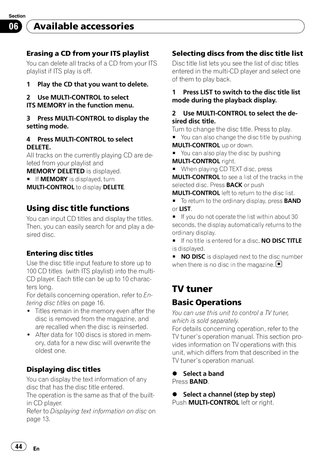 Pioneer DEH-P4050UB TV tuner, Erasing a CD from your ITS playlist, Selecting discs from the disc title list 