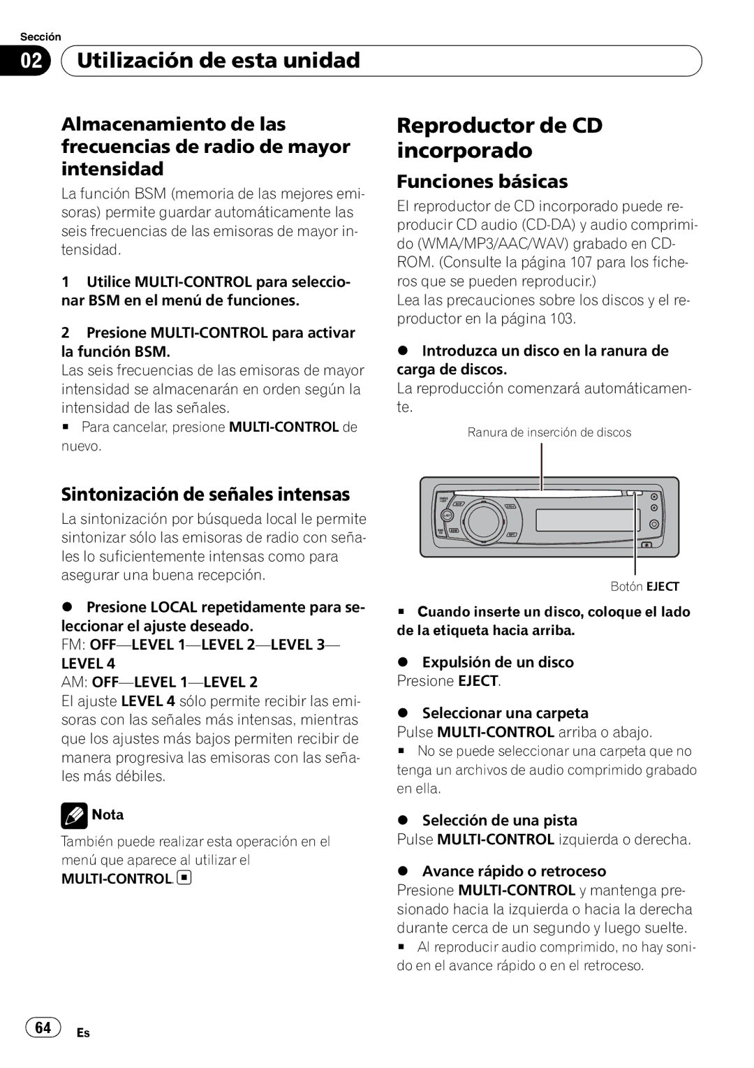 Pioneer DEH-P4050UB operation manual Reproductor de CD, Incorporado 