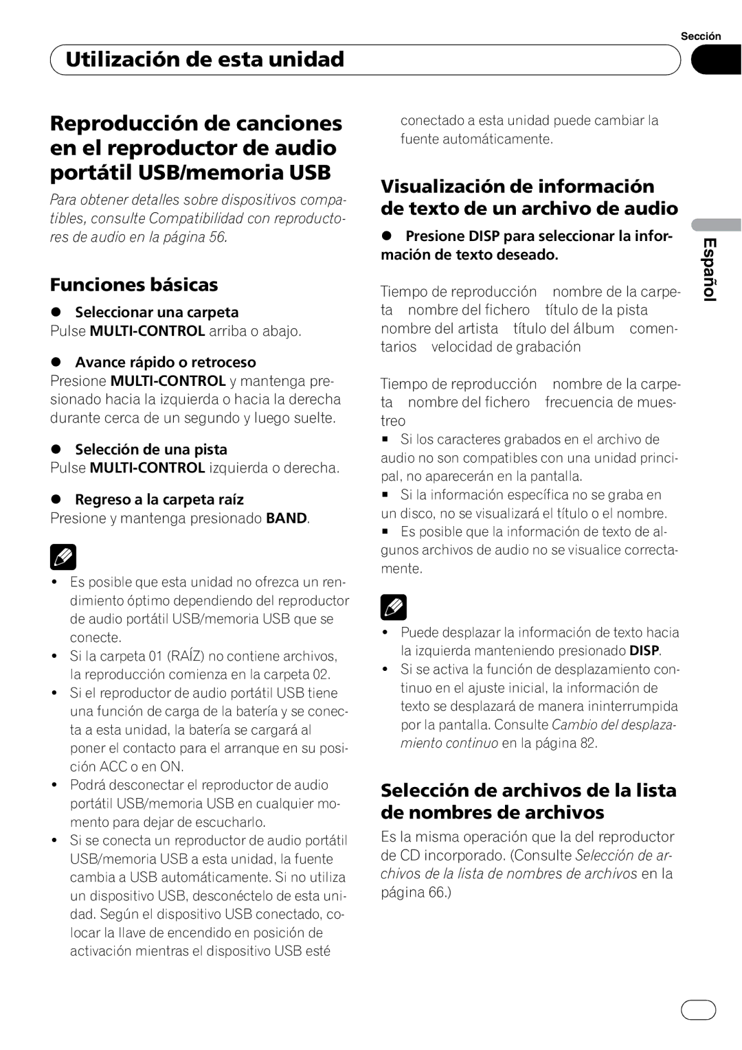 Pioneer DEH-P4050UB operation manual Visualización de información de texto de un archivo de audio 