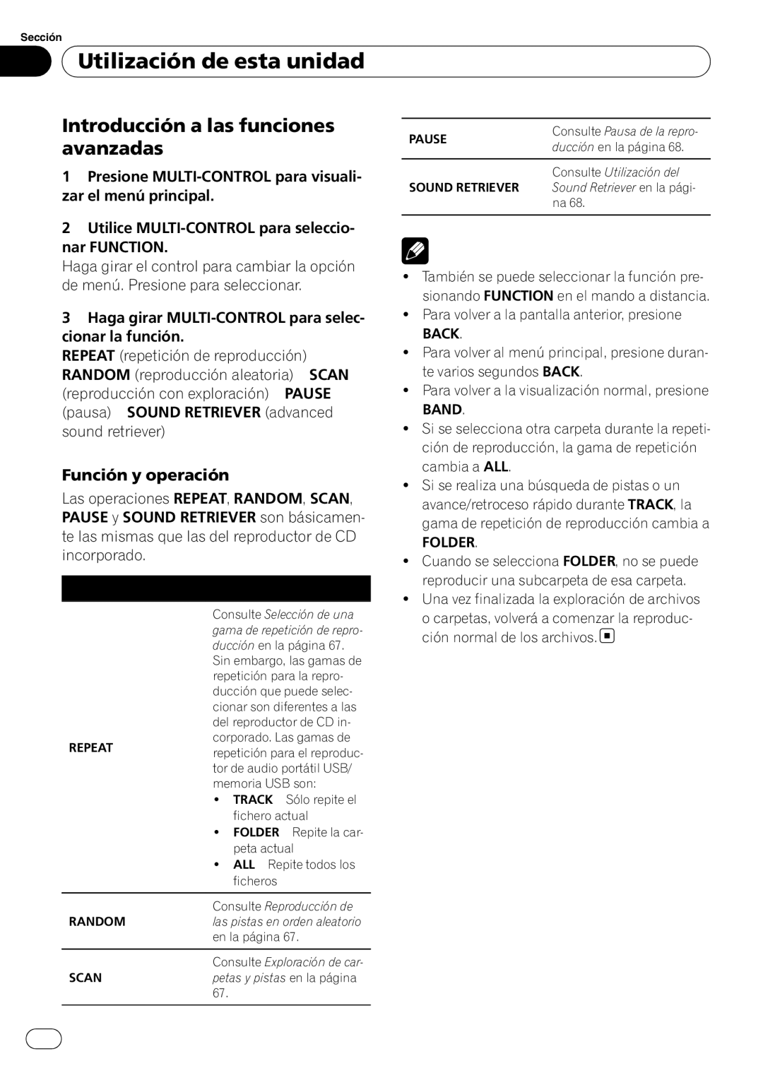 Pioneer DEH-P4050UB operation manual Función y operación, Band, Folder 