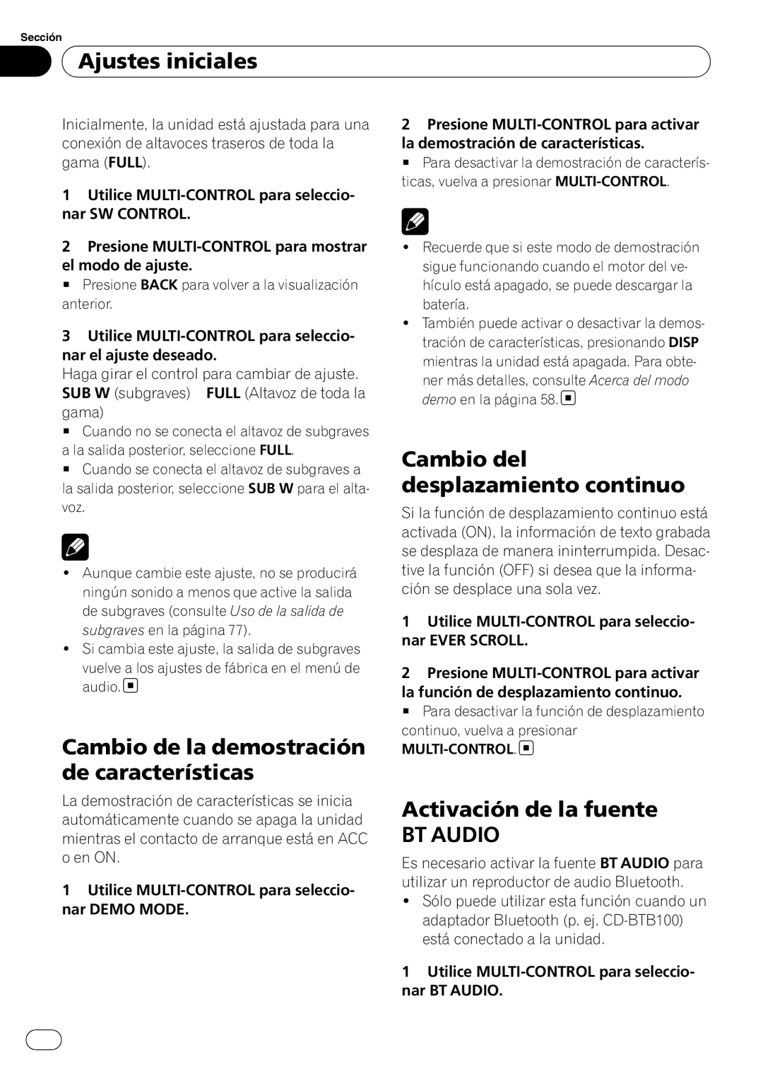 Pioneer DEH-P4050UB operation manual Cambio de la demostración de características, Cambio del desplazamiento continuo 