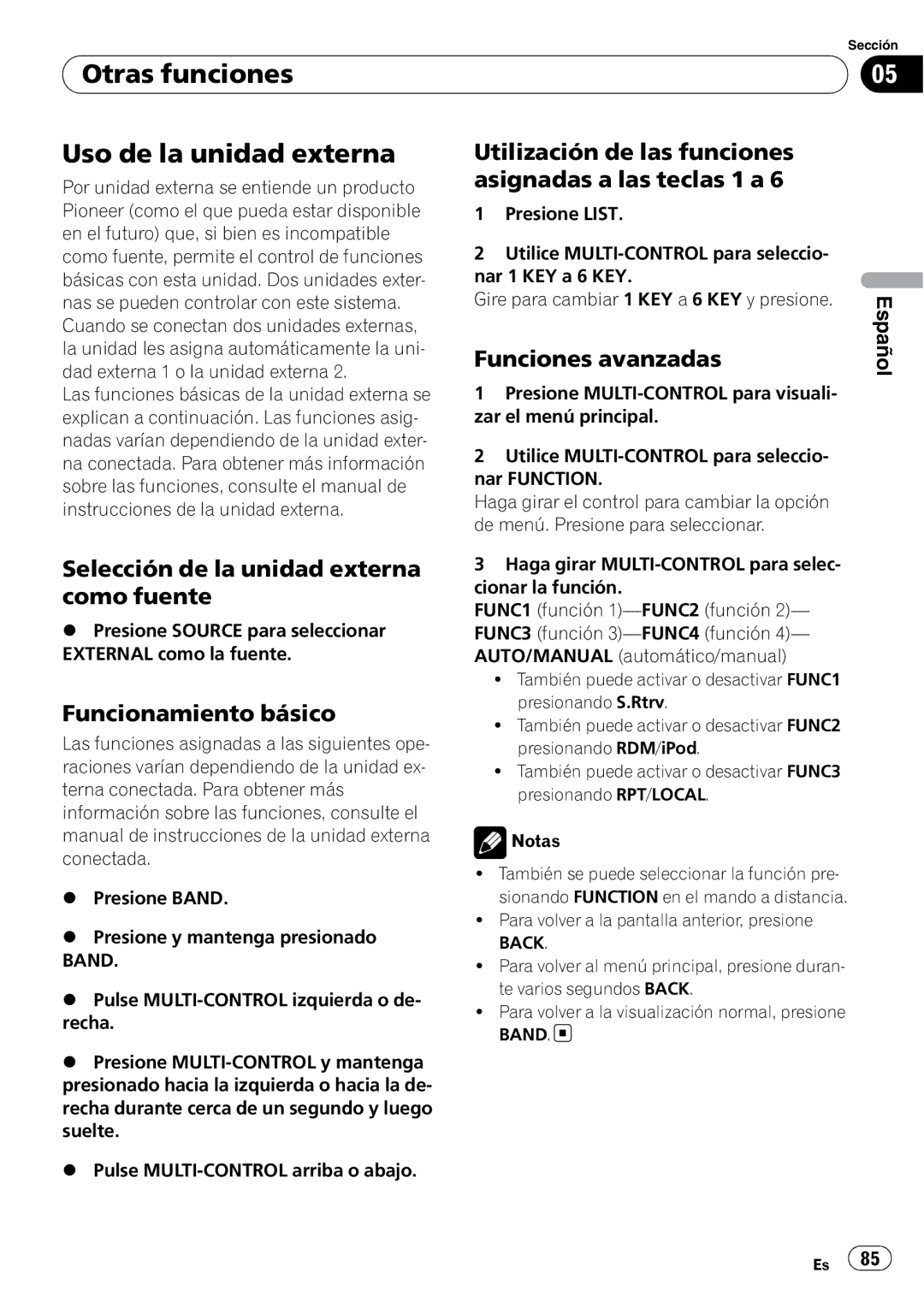 Pioneer DEH-P4050UB operation manual Otras funciones Uso de la unidad externa 