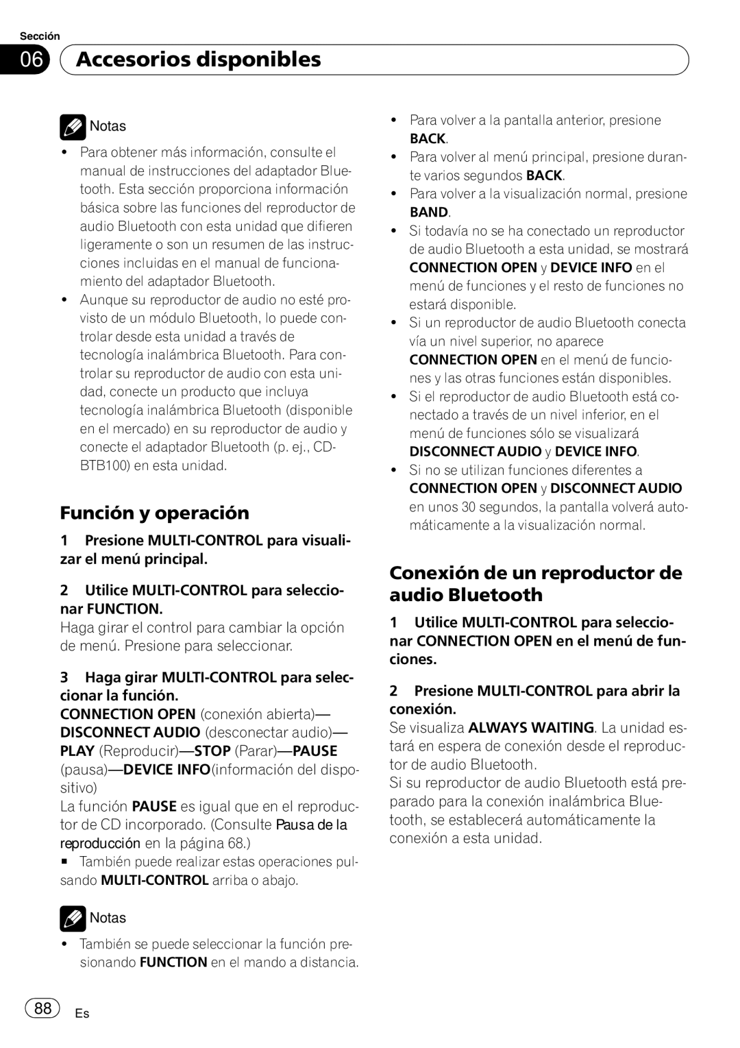 Pioneer DEH-P4050UB operation manual Conexión de un reproductor de audio Bluetooth 