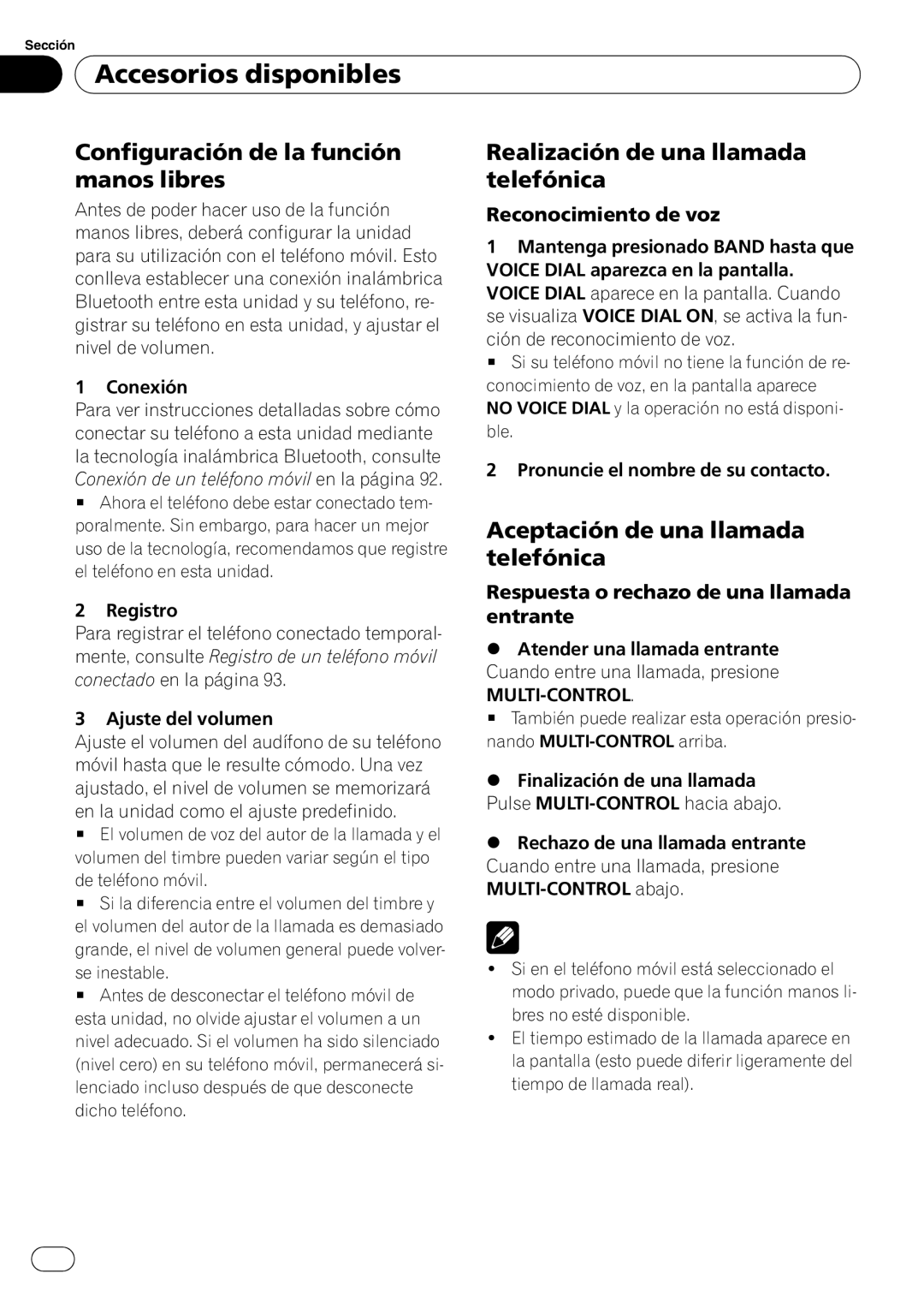 Pioneer DEH-P4050UB Configuración de la función manos libres, Realización de una llamada telefónica, Reconocimiento de voz 