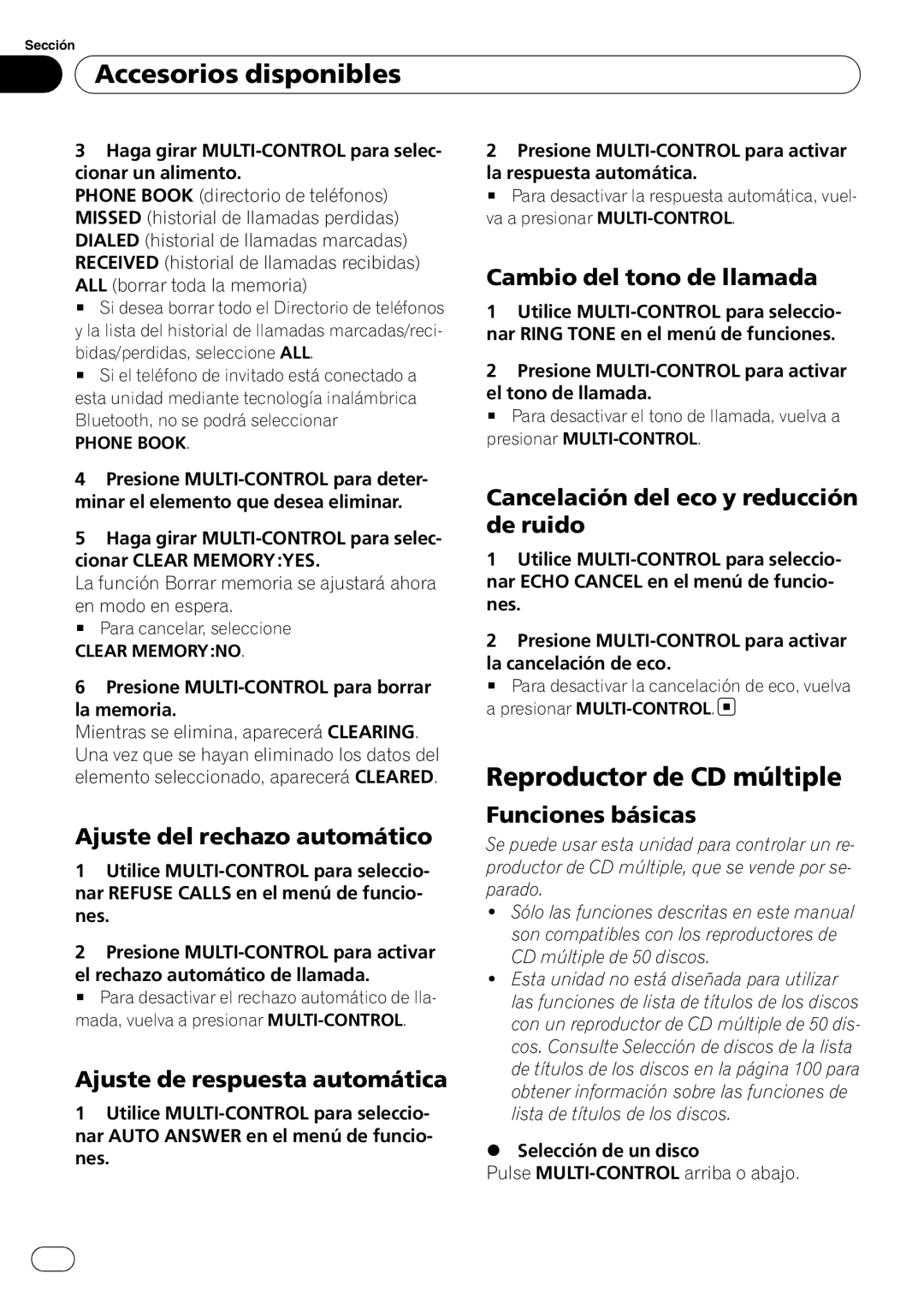 Pioneer DEH-P4050UB Reproductor de CD múltiple, Cambio del tono de llamada, Cancelación del eco y reducción de ruido 