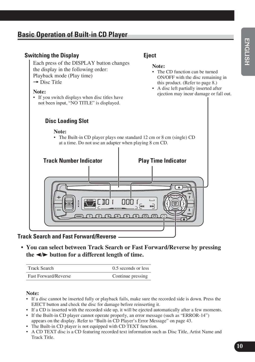 Pioneer DEH-P310, DEH-P410 operation manual Basic Operation of Built-in CD Player 