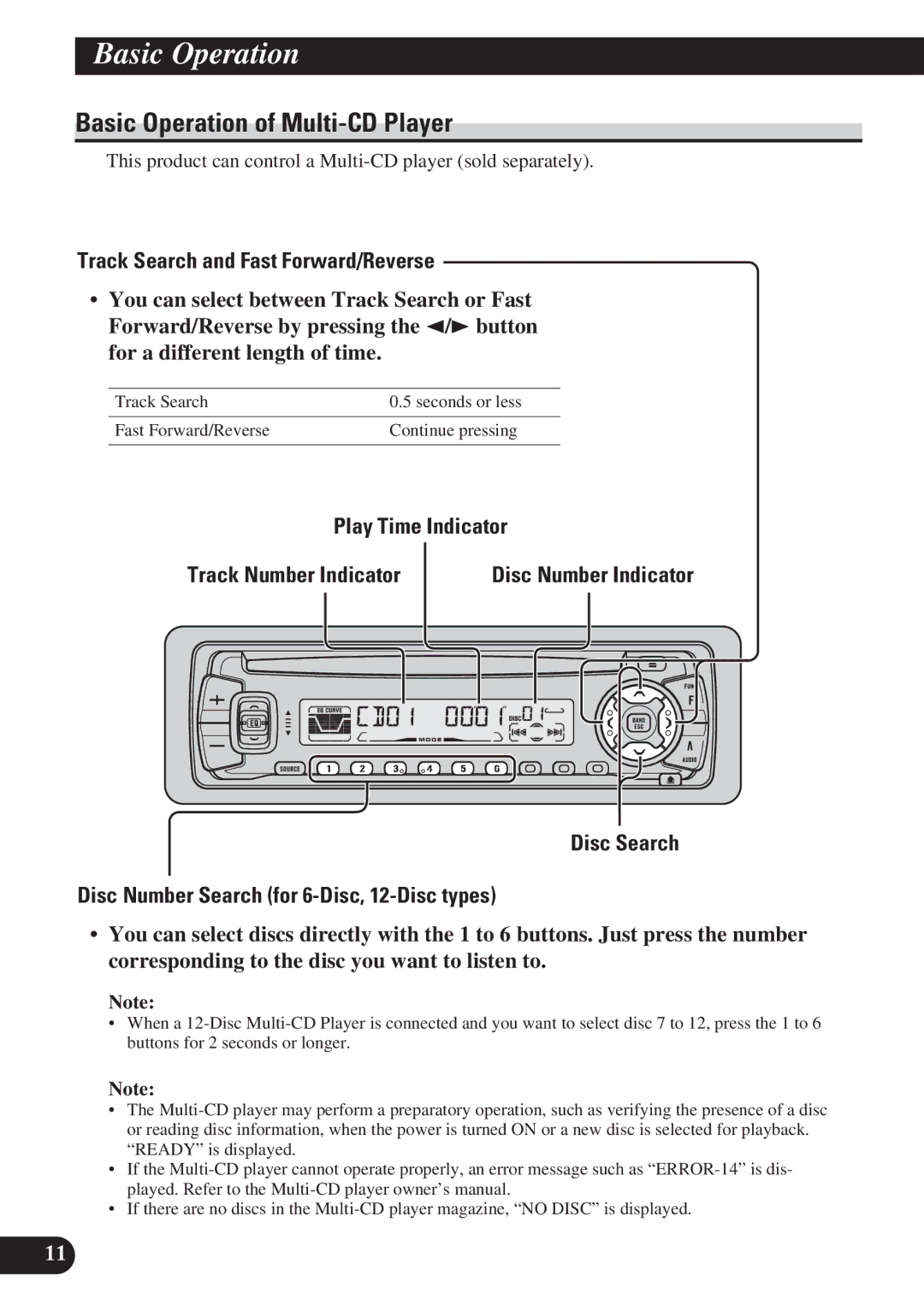 Pioneer DEH-P410, DEH-P310 operation manual Basic Operation of Multi-CD Player, Play Time Indicator 