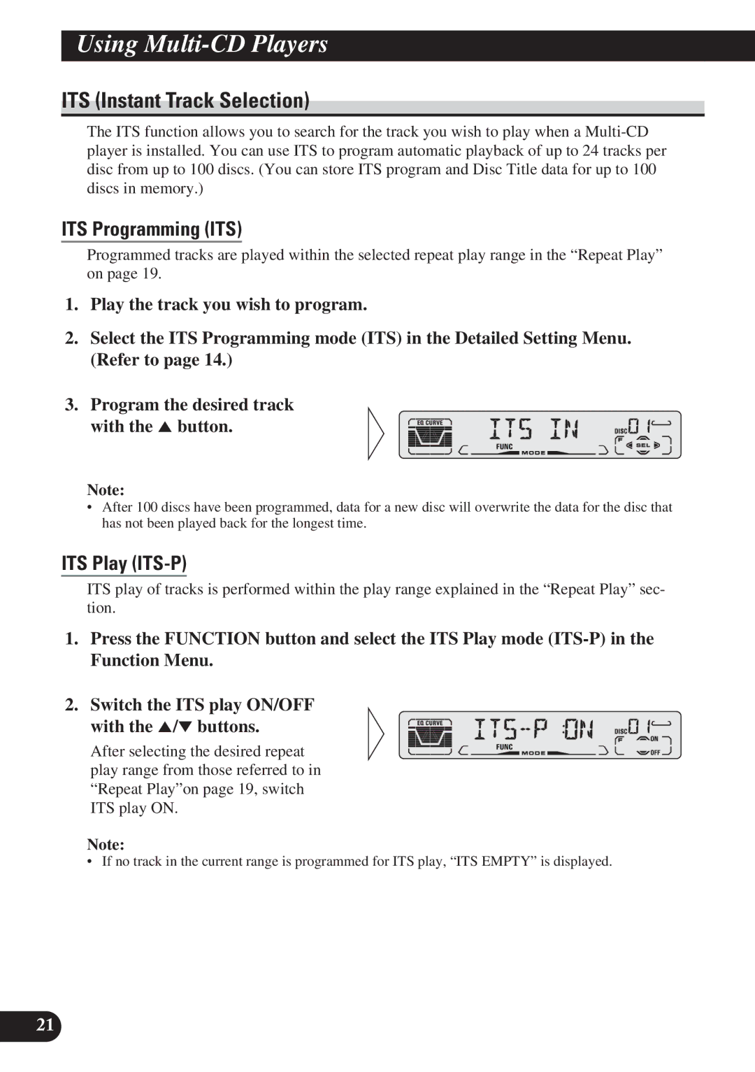 Pioneer DEH-P410, DEH-P310 operation manual ITS Instant Track Selection, ITS Programming ITS, ITS Play ITS-P 