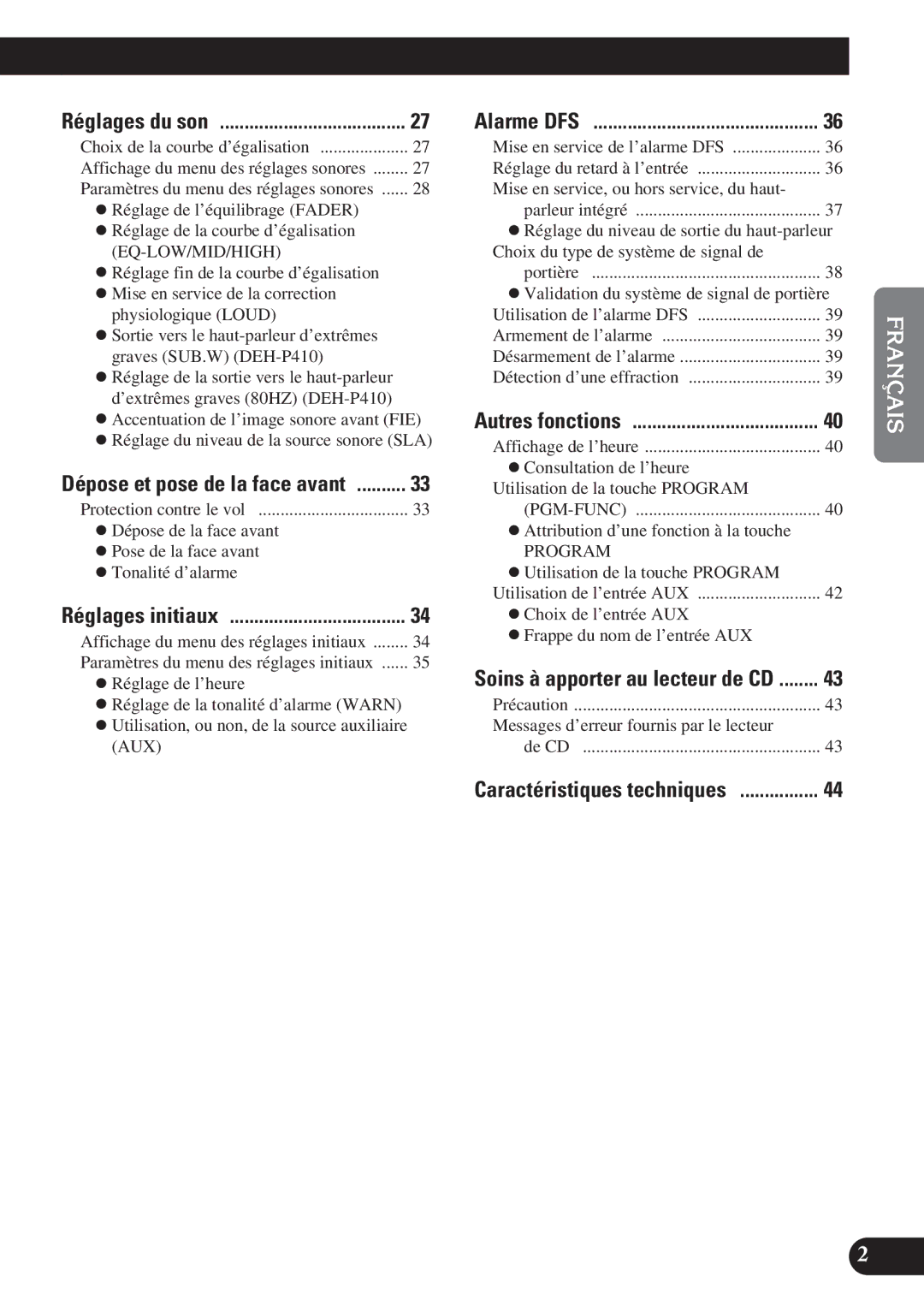 Pioneer DEH-P310, DEH-P410 operation manual Réglages du son 