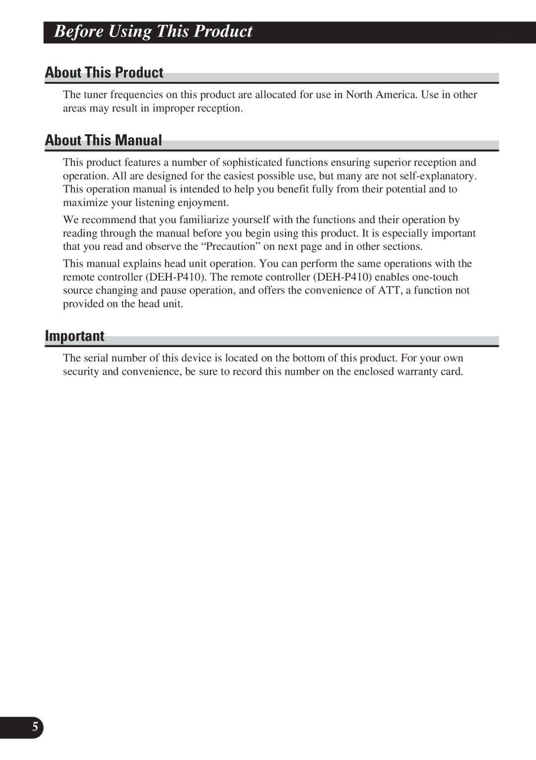 Pioneer DEH-P410, DEH-P310 operation manual Before Using This Product, About This Product, About This Manual 