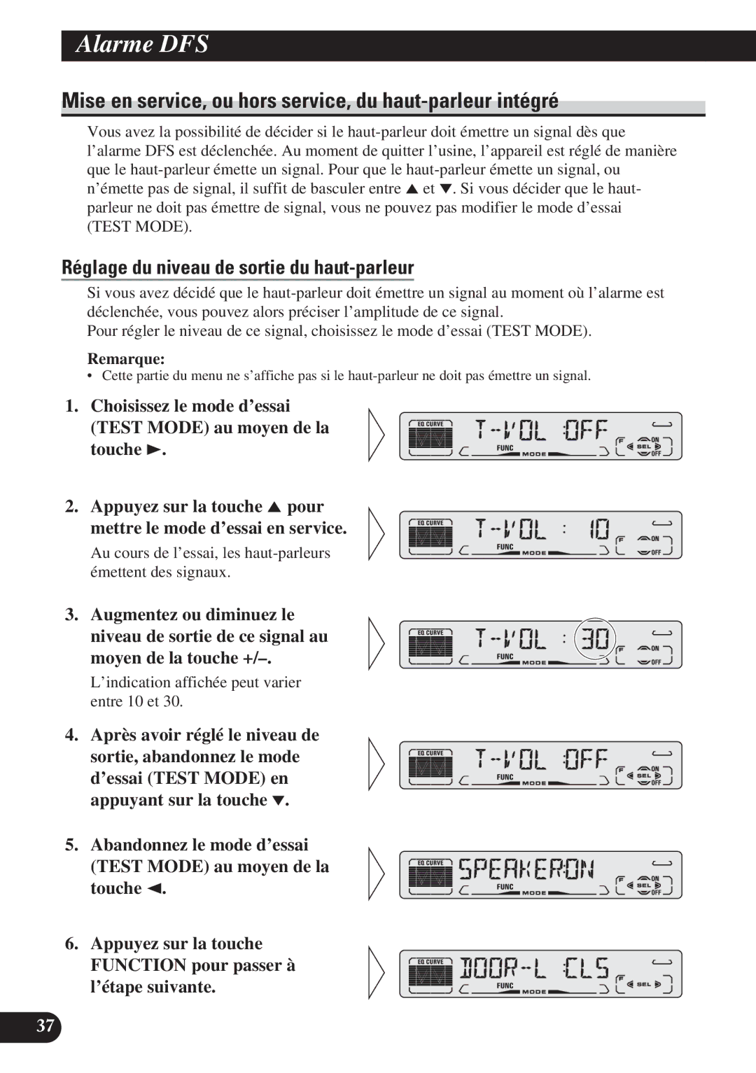 Pioneer DEH-P410 Mise en service, ou hors service, du haut-parleur intégré, Réglage du niveau de sortie du haut-parleur 