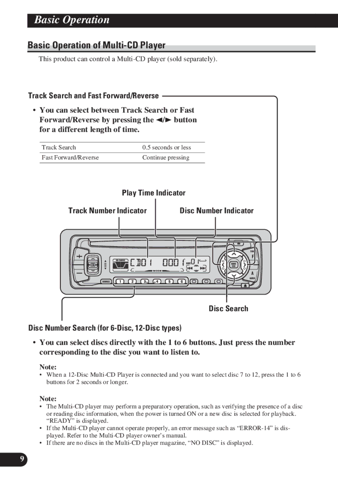 Pioneer DEH-P4100R operation manual Basic Operation of Multi-CD Player, Play Time Indicator 