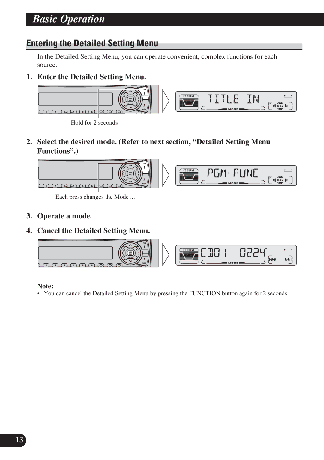 Pioneer DEH-P4100R operation manual Entering the Detailed Setting Menu, Enter the Detailed Setting Menu 