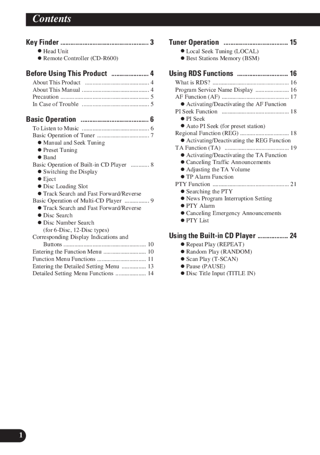 Pioneer DEH-P4100R operation manual Contents 