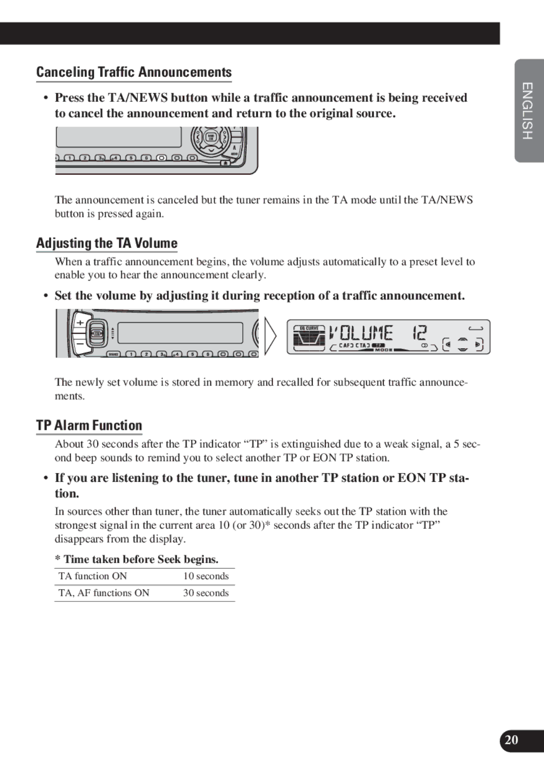 Pioneer DEH-P4100R operation manual Canceling Traffic Announcements, Adjusting the TA Volume, TP Alarm Function 