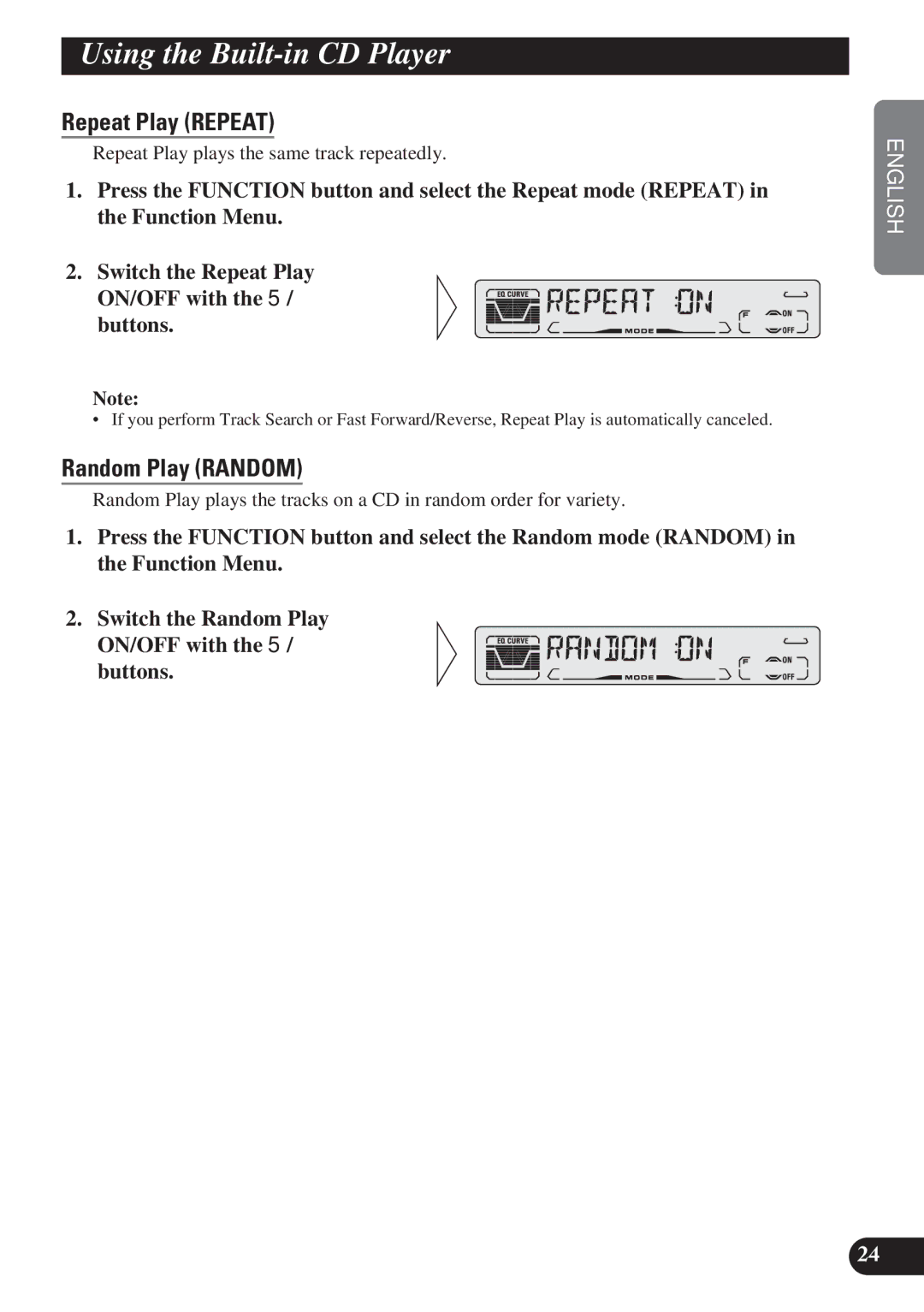 Pioneer DEH-P4100R operation manual Using the Built-in CD Player, Repeat Play Repeat, Random Play Random 